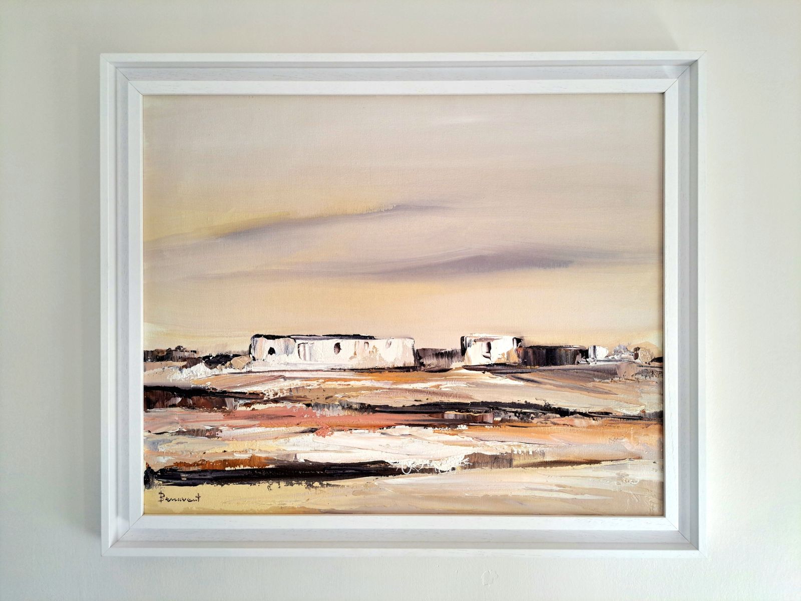 photo vintage Oil Painting Of An Abstract Landscape | Custom Frame | 20th Century