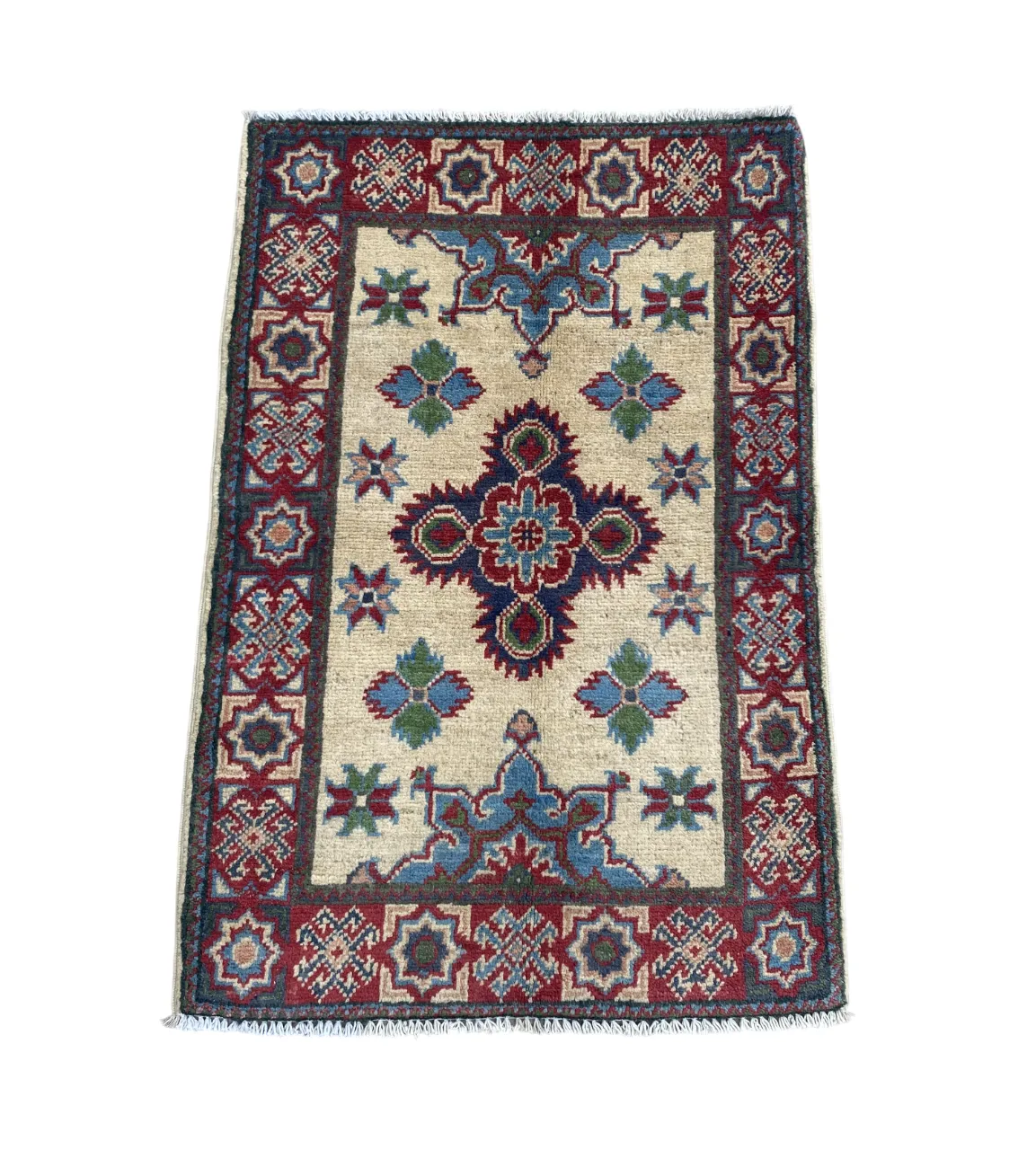 2x3 Kazak Caucasian Ivory Hand Knotted Rug photo for sale