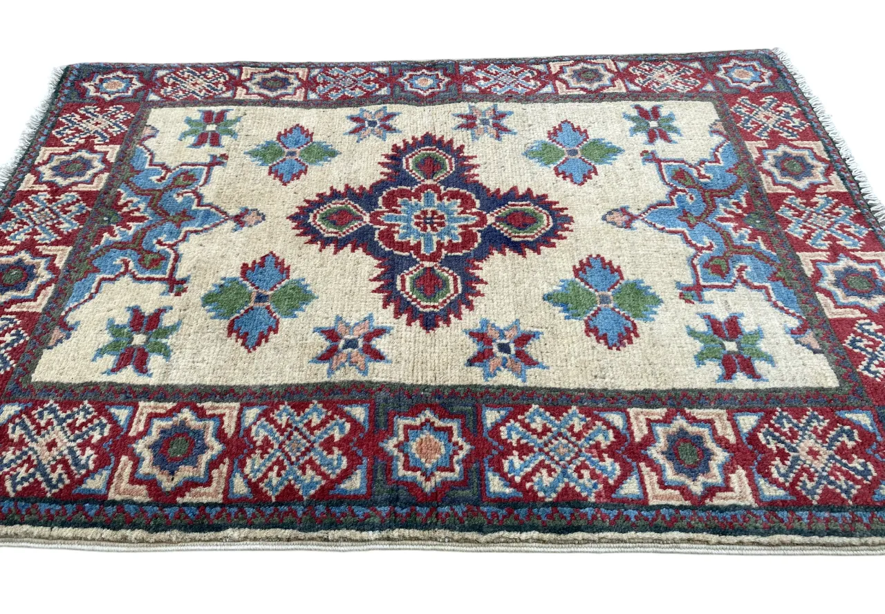 134.0 2x3 Kazak Caucasian Ivory Hand Knotted Rug photo