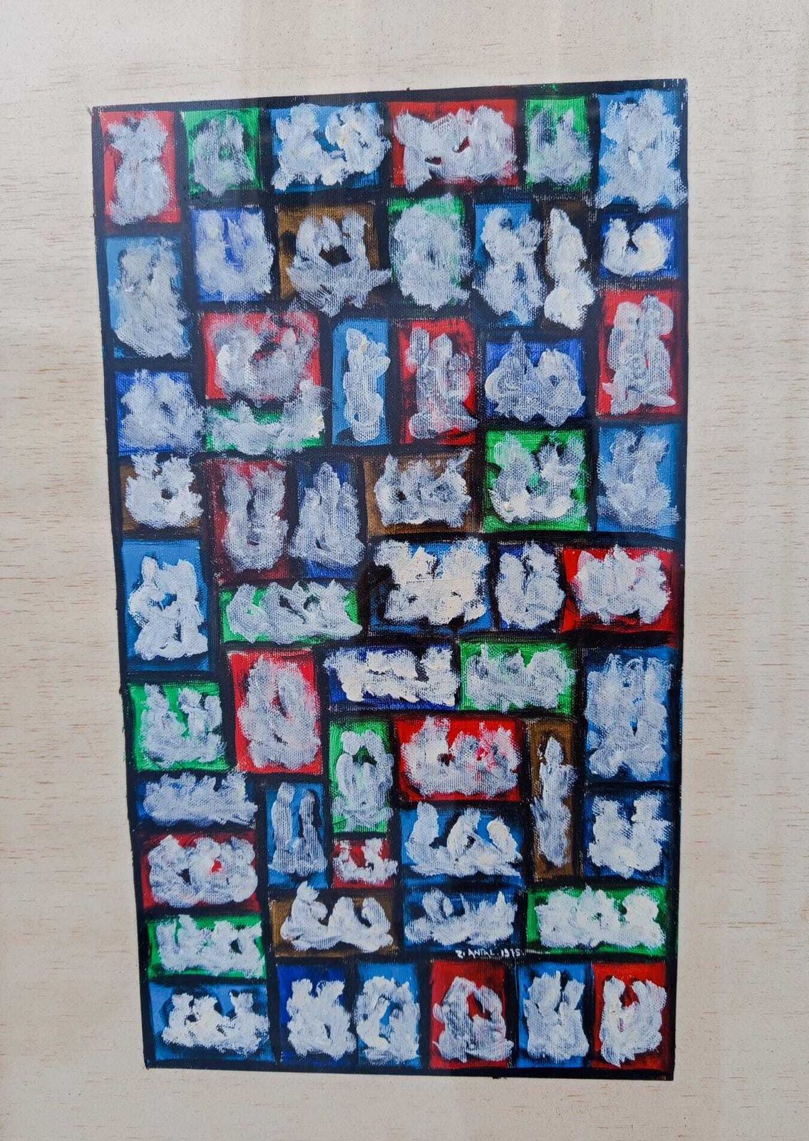 Antal Birò Olio Su Tela Quadro Astratto 1975 Opera Unica Con Cornice photo furniture