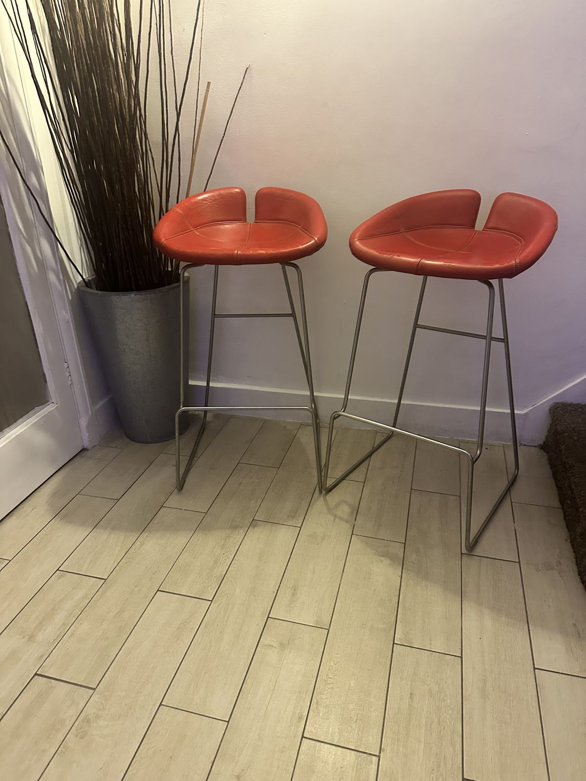 Moroso Fjord Leather Bar Stools X 2 In Ferrari Red