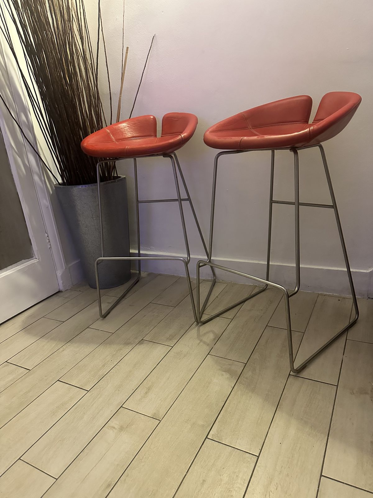Moroso Fjord Leather Bar Stools X 2 In Ferrari Red photo Furniture