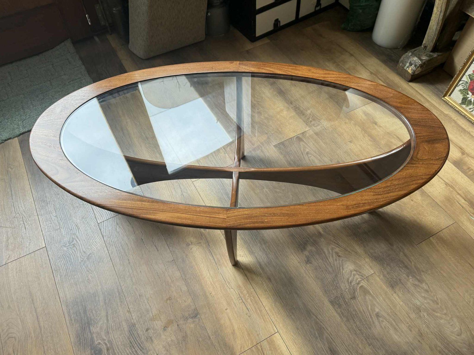 Oval Astro Coffee Table In Teak With Glass Top By Victor Wilkins For G Plan, 1960s photo Furniture