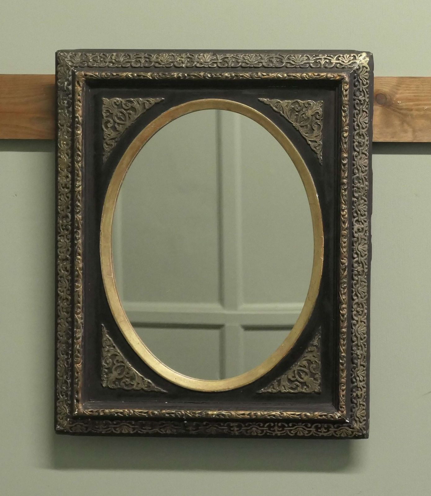 Stunning French Empire Gilt Brass And Black Lacquer Wall Mirror photo for sale