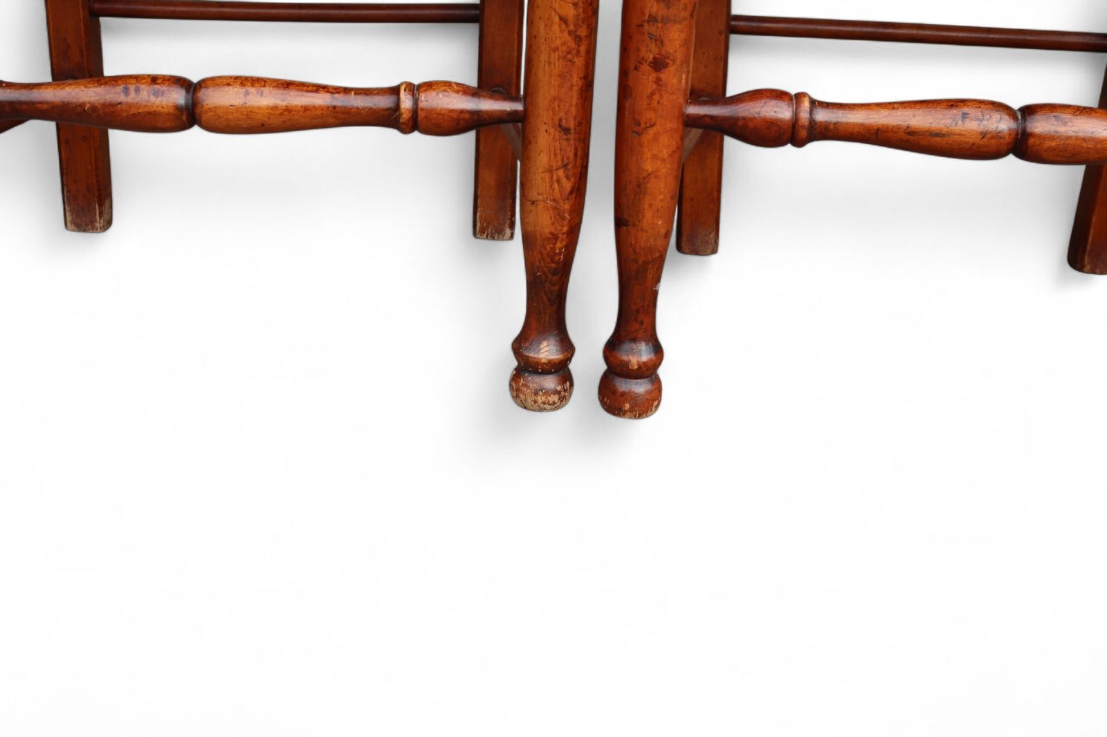 photo for sale Set Of 8 Antique Lancashire Elm & Ash Rush Seat Spindle Back Dining Chairs