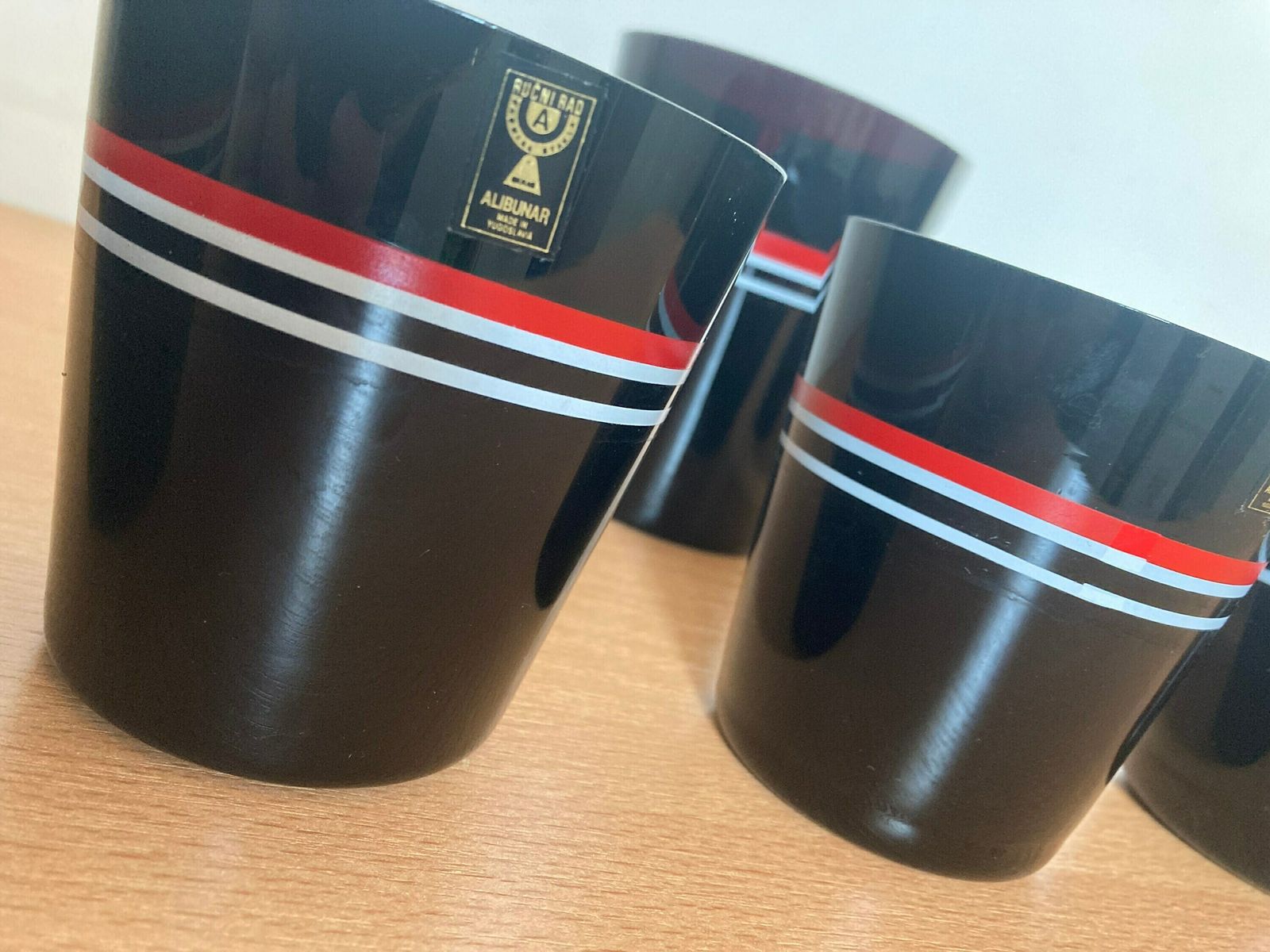 Yugoslavia Vintage Black Glass Drinking Glasses / Made In Yugoslavia / Alibunar Vintage Retro Hand Set / Vintage Black Glass / Retro photo furniture