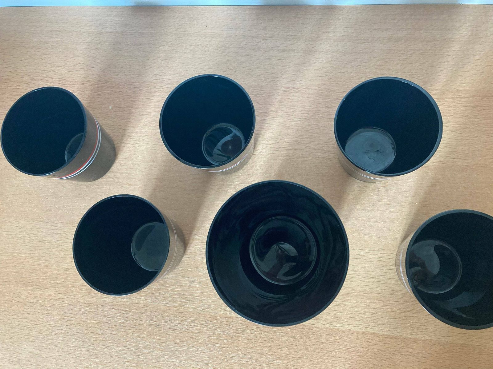 Yugoslavia Vintage Black Glass Drinking Glasses / Made In Yugoslavia / Alibunar Vintage Retro Hand Set / Vintage Black Glass / Retro photo for sale
