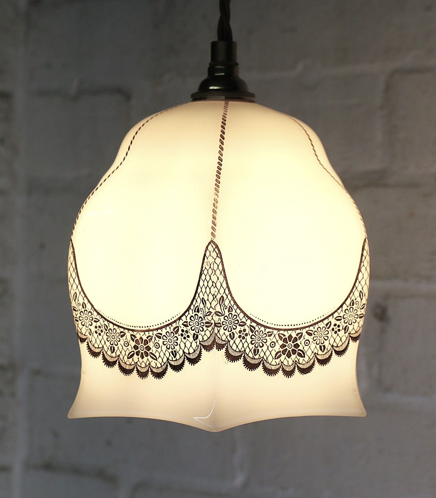 Ceiling Light Antique Milk Glass Pendant Decorated With Overlaid Lace Details photo Lighting