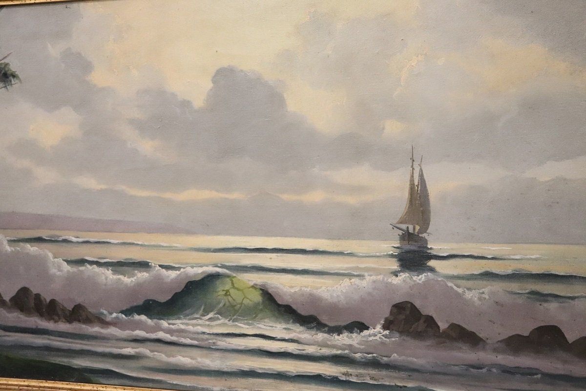 photo furniture Seascape, Oil Painting On Canvas, 20th Century, Framed