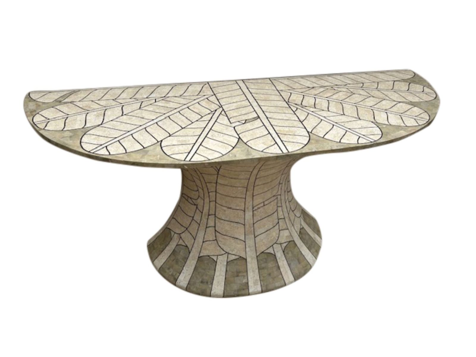 Postmodern Tessellated Travertine Demi Lune Console, Attributed To Maitland Smith, 1980s