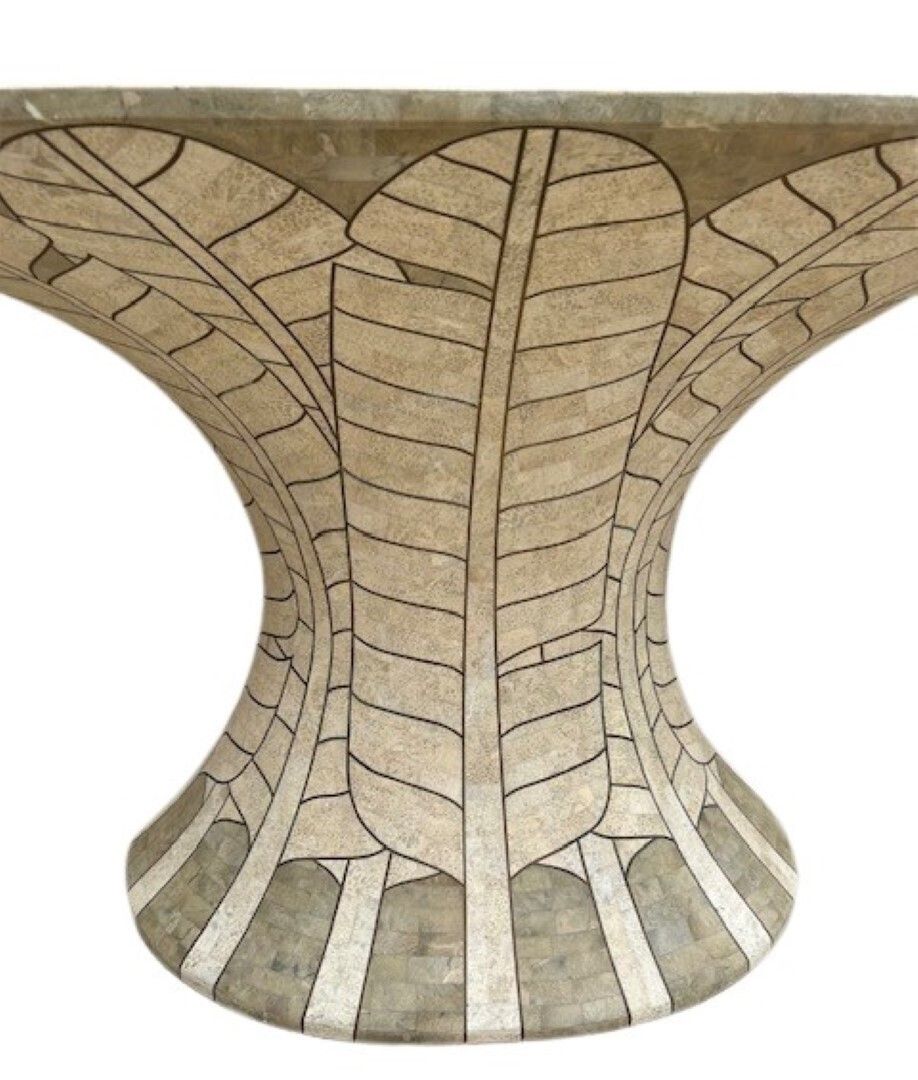Postmodern Tessellated Travertine Demi Lune Console, Attributed To Maitland Smith, 1980s photo Furniture