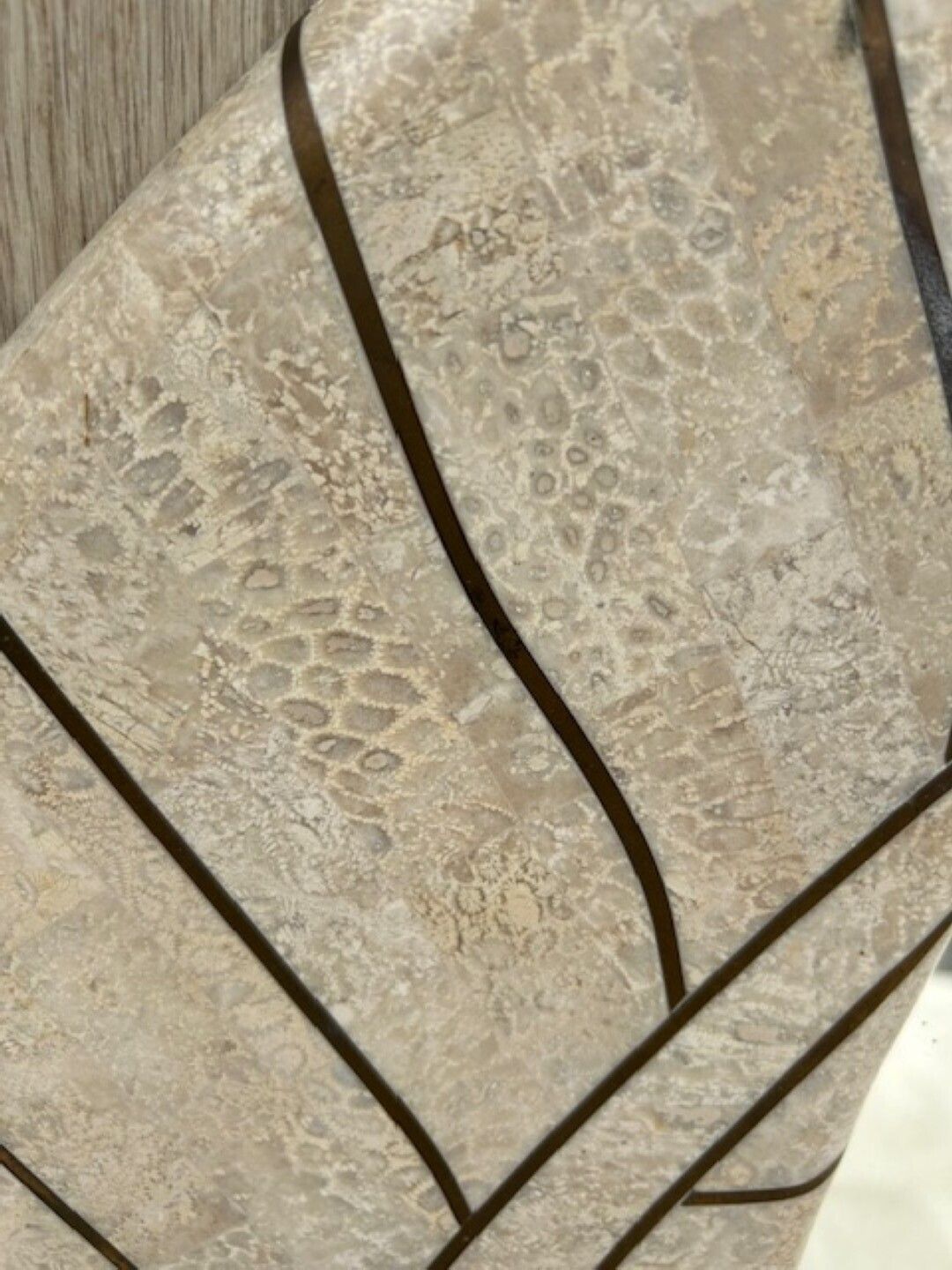 photo vinterior Postmodern Tessellated Travertine Demi Lune Console, Attributed To Maitland Smith, 1980s