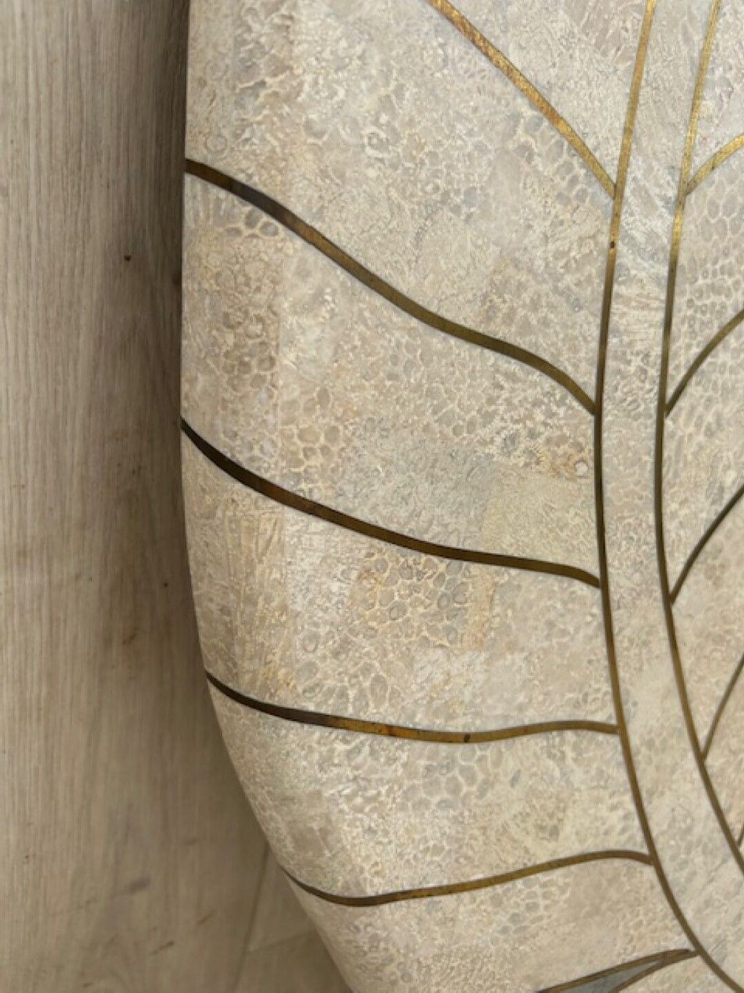 photo buy Postmodern Tessellated Travertine Demi Lune Console, Attributed To Maitland Smith, 1980s