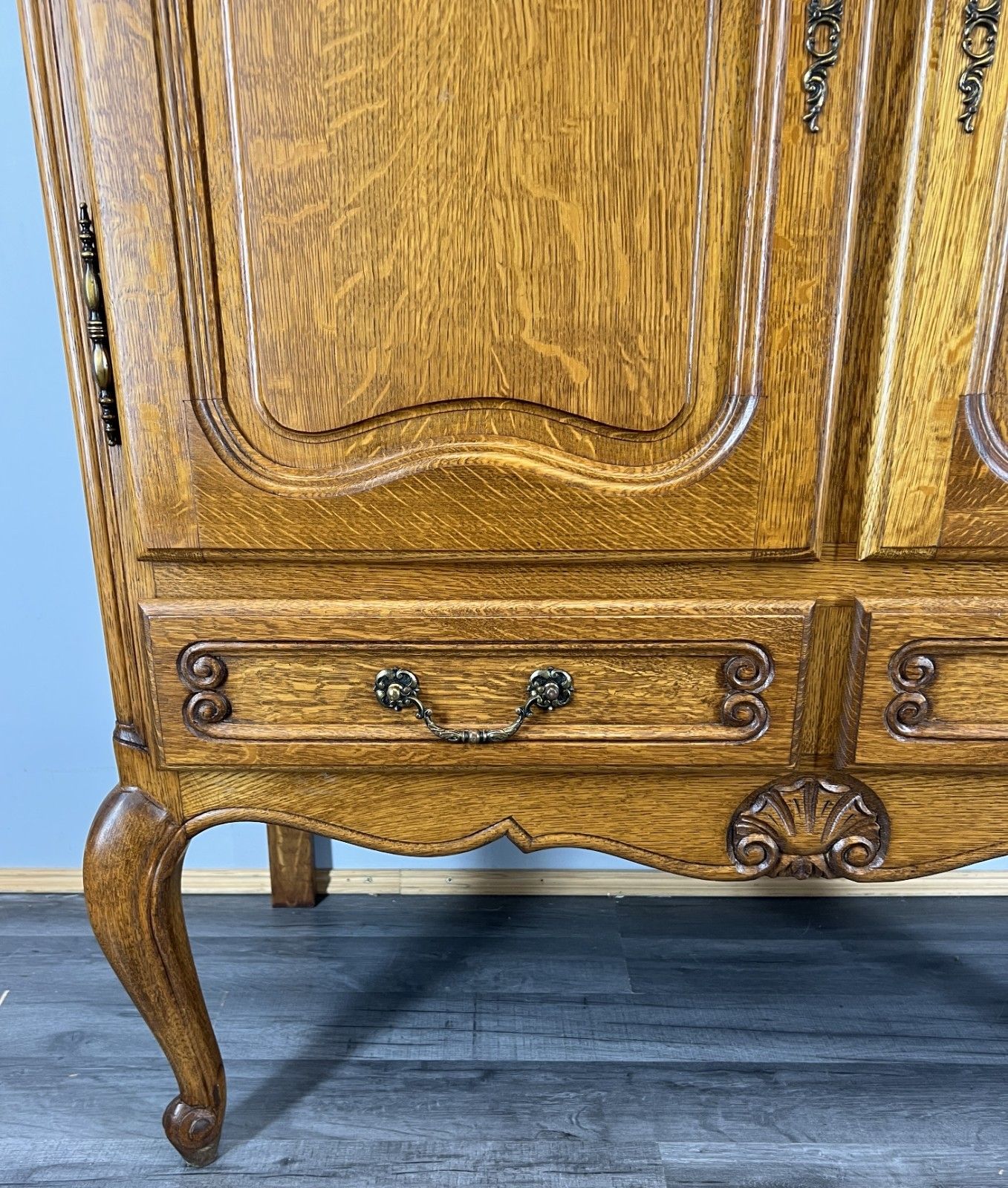 Cabinet Vintage French Louis XVI Oak Carved Cupboard With 2 Drawers Lot 4460 photo Furniture