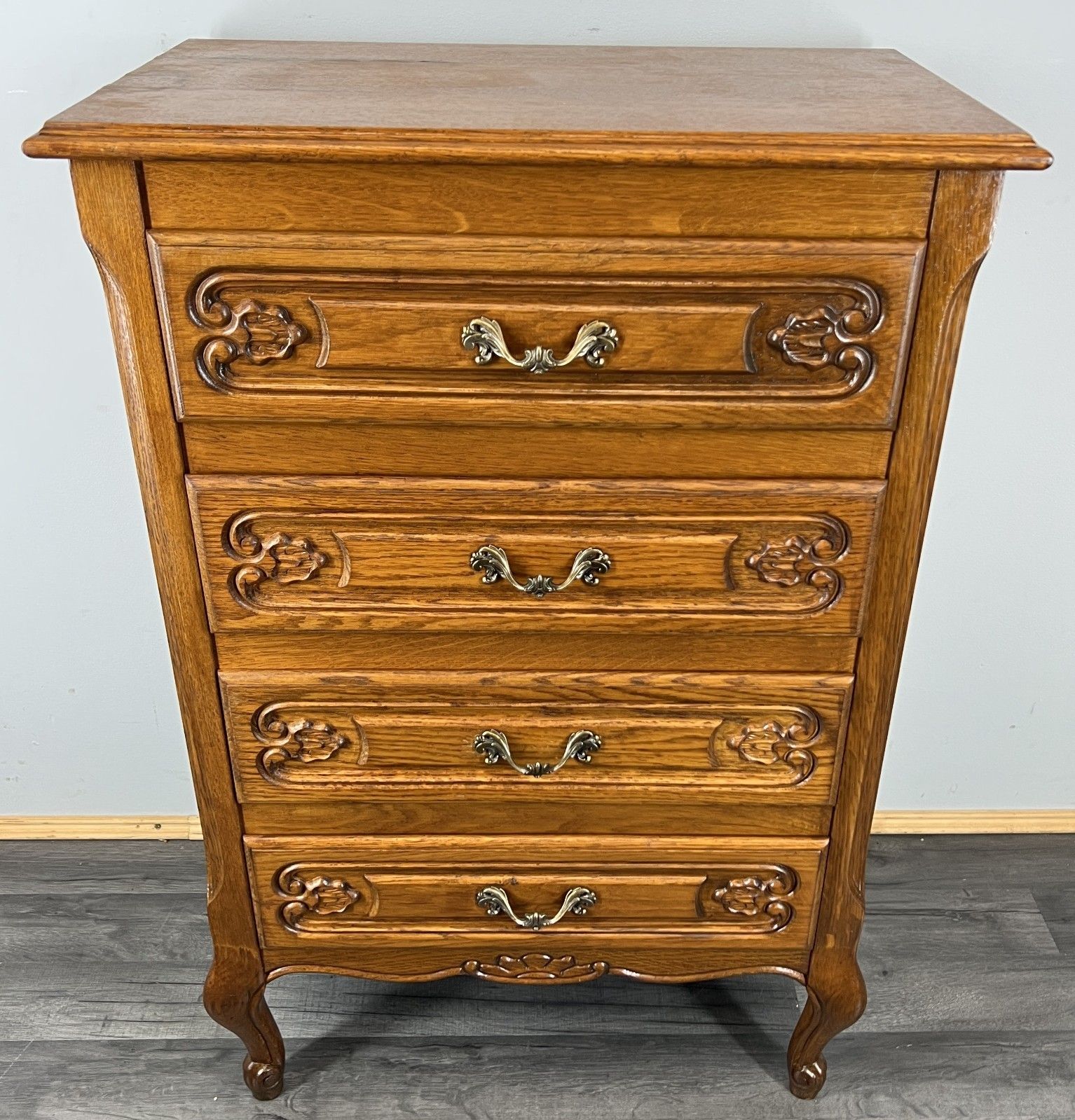 Chest Of Drawers Vintage French Louis Oak 4 Drawers Carved Cabinet Lot 4466