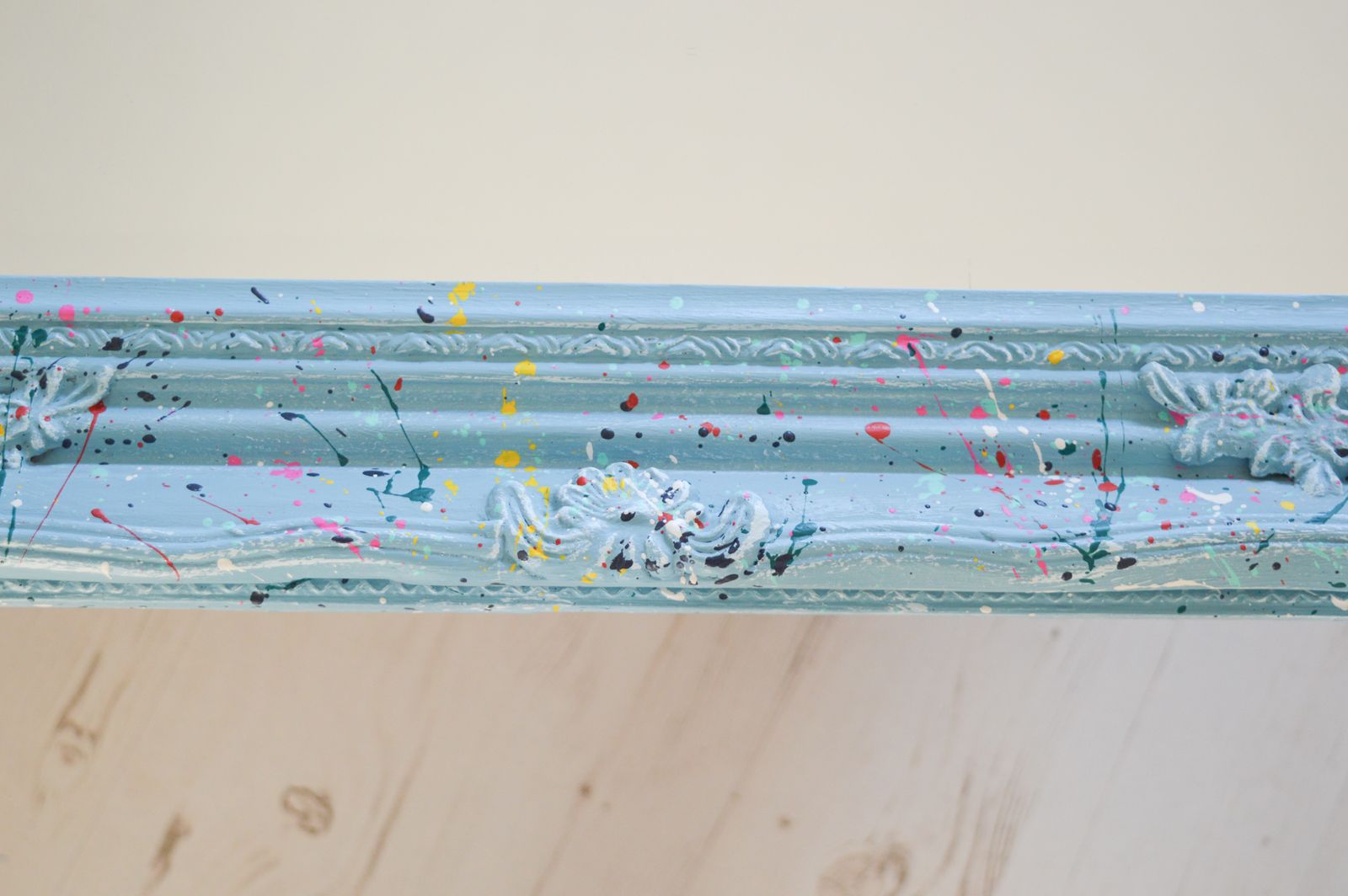 French Style Mirror With Splats Of Colourful Paint, Colourful Hand Painted Provence Blue Ornate 64x54 Cm photo furniture