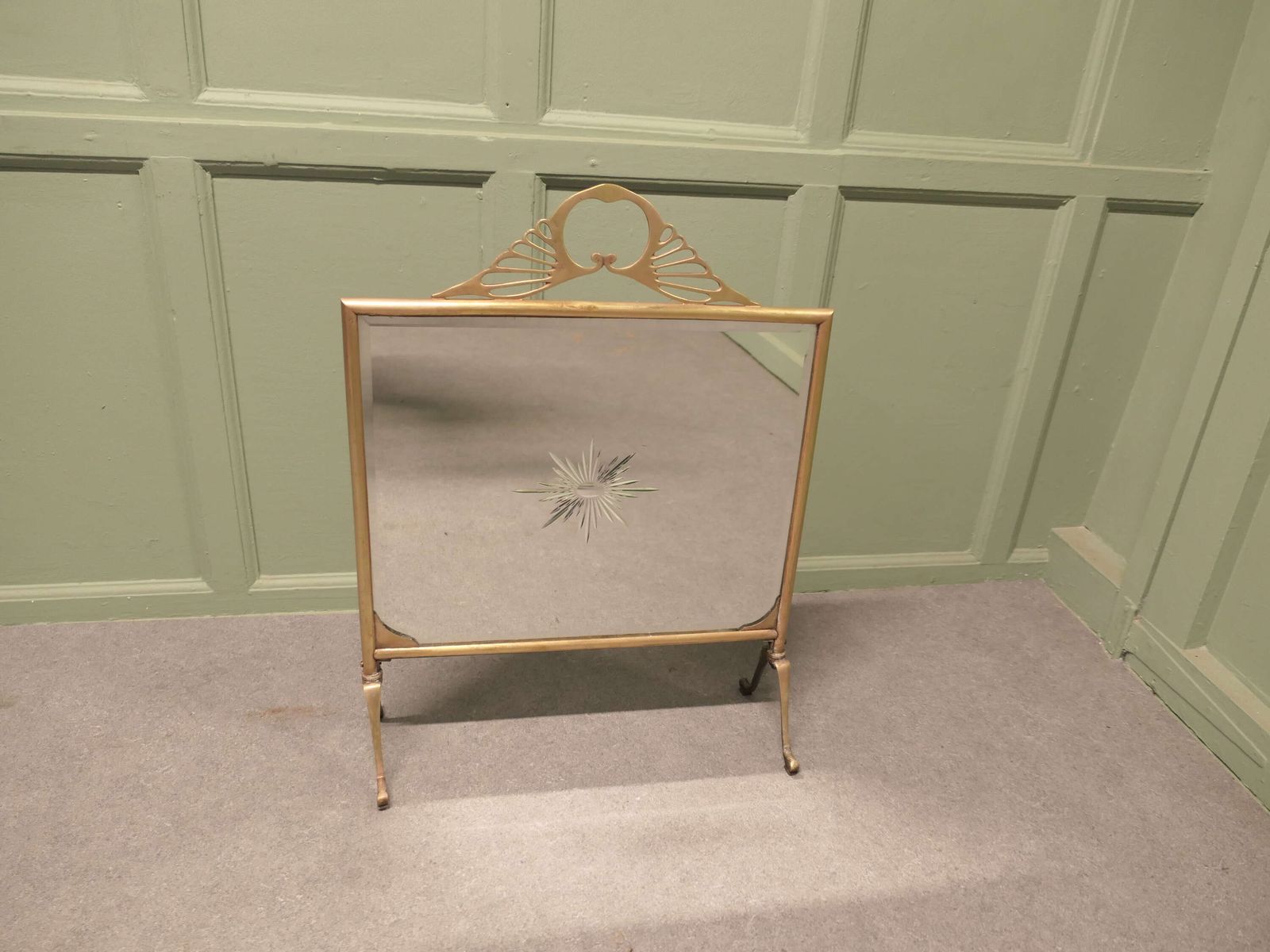 An Art Deco Brass And Sunburst Mirror Fire Screen This Is A Decorative Fire Screen It Has photo furniture