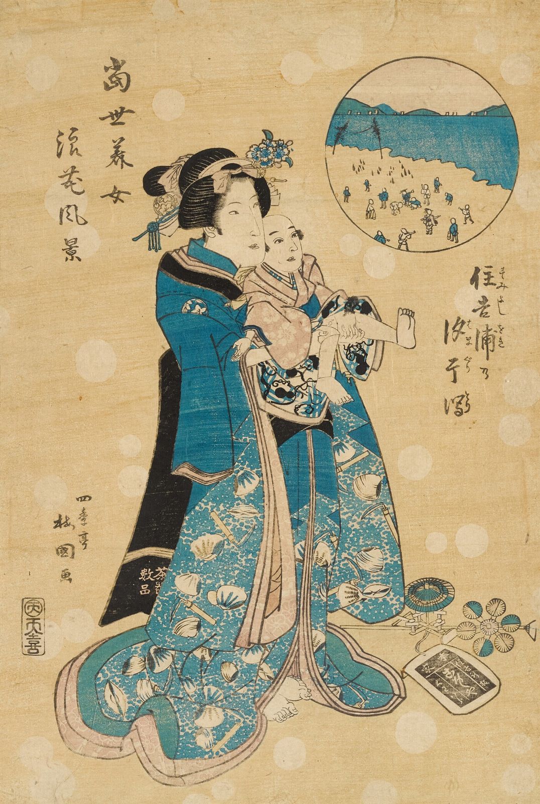 Pair Of Japanese Ukiyo E Woodblock Prints (Edo Style, 19th Century) photo furniture