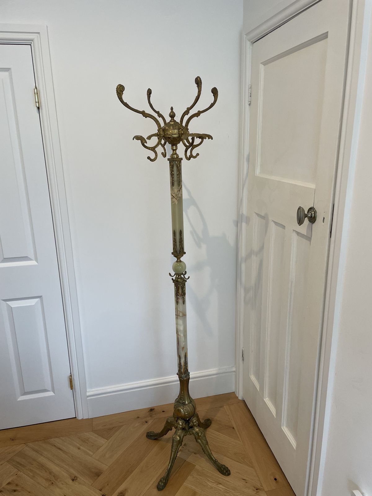 Stunning Vintage Italian Onyx & Brass Standing Coat Rack 1950s photo furniture