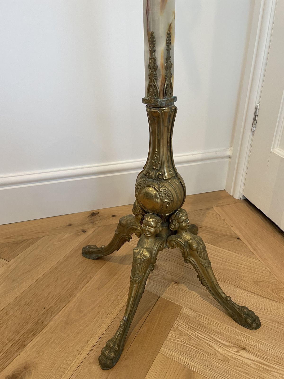 Stunning Vintage Italian Onyx & Brass Standing Coat Rack 1950s photo Furniture