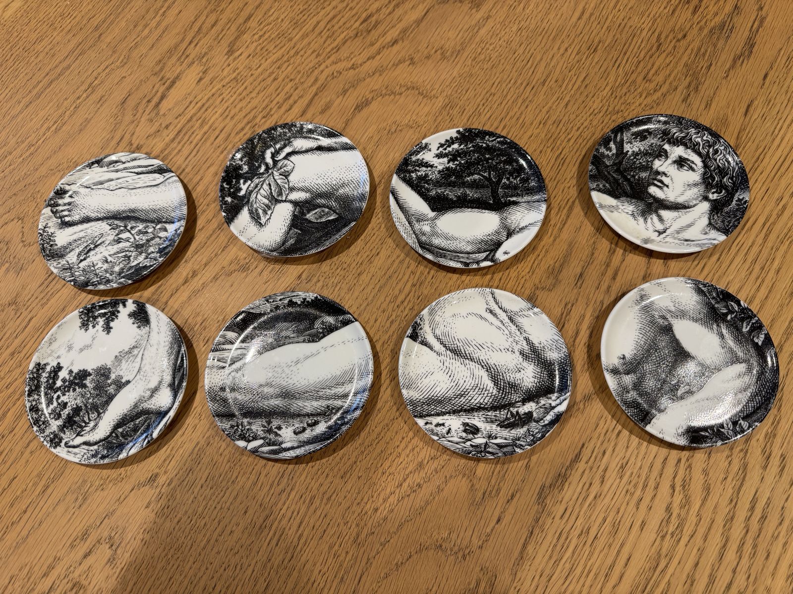 Pieri Fornasetti Adamo Porcelain Coasters Set Of 8 1980 Still Boxed And Unused photo furniture