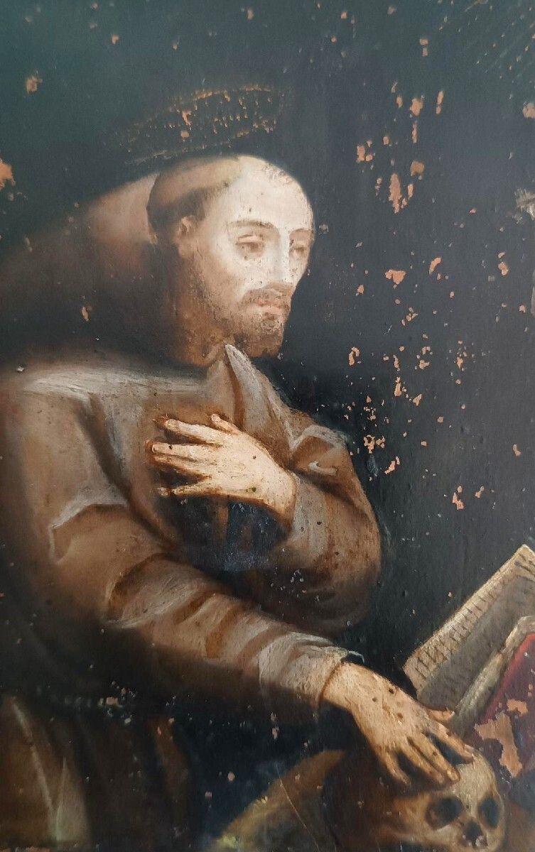Old Painting On Copper, Italian School, 17th Century   Saint Francis photo Art