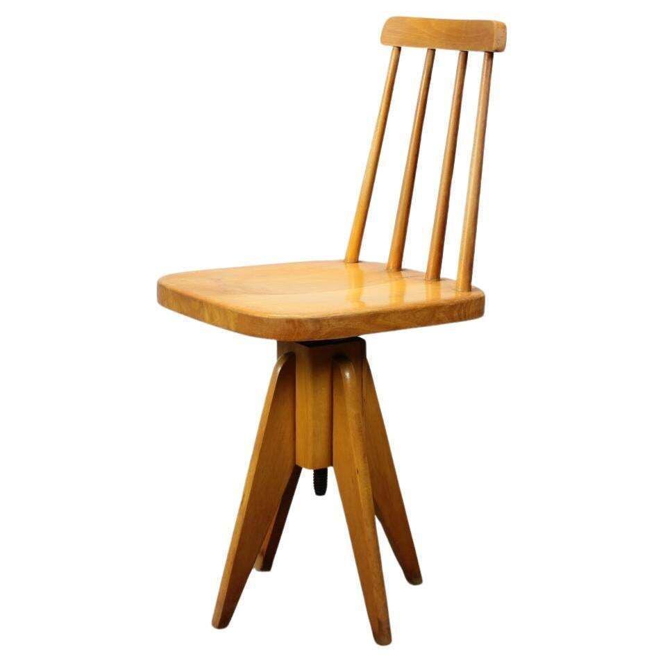 1970s  Beech Chair With Adjustable Height, Czechoslovakia