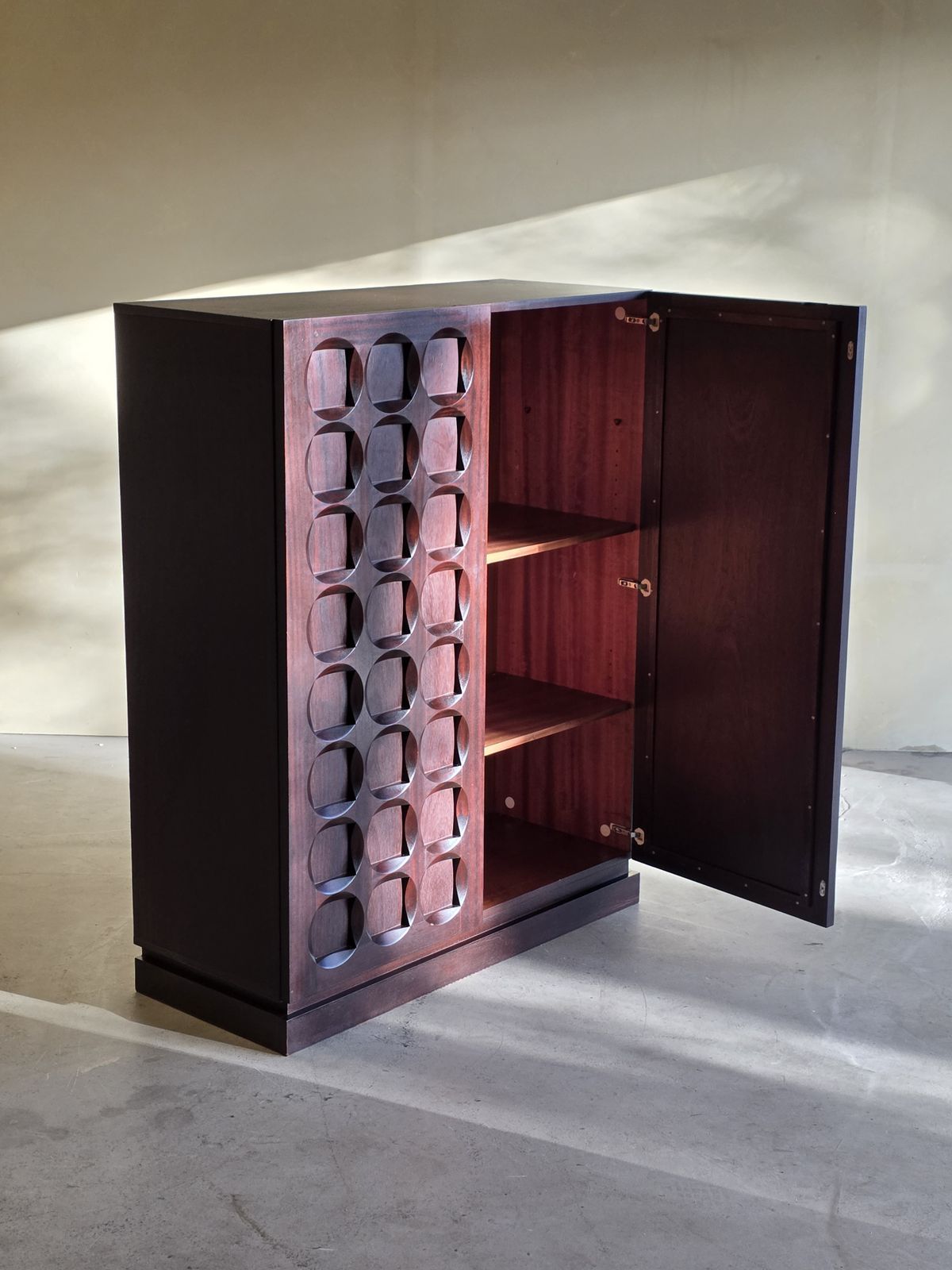 photo for sale Brutalist Mahogany Bar Cabinet By Defour, Belgium, 1970s