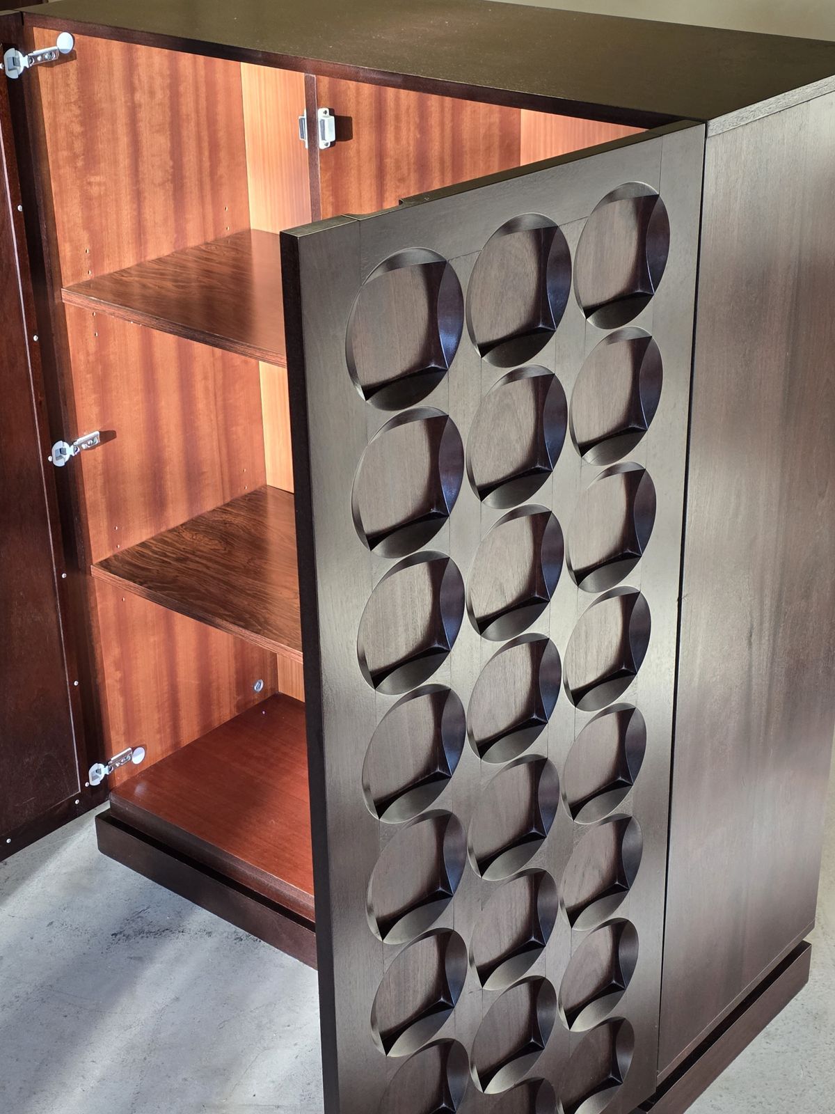 3223.0 Brutalist Mahogany Bar Cabinet By Defour, Belgium, 1970s photo