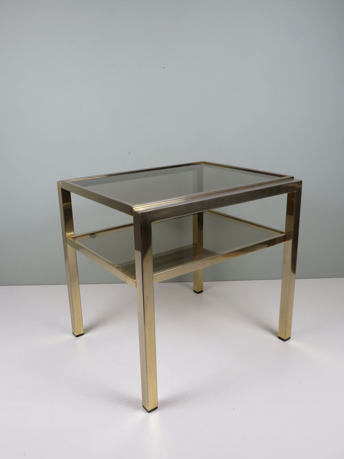Hollywood Regency Brass And Smoked Glass Side Table By De Knudt, Belgium, 1970s
