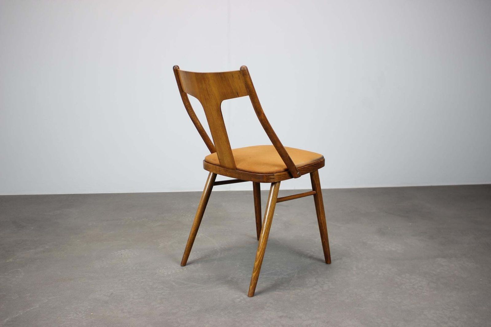 1950s Set Of Four Dining Chairs In Walnut, Czechoslovakia photo vintage