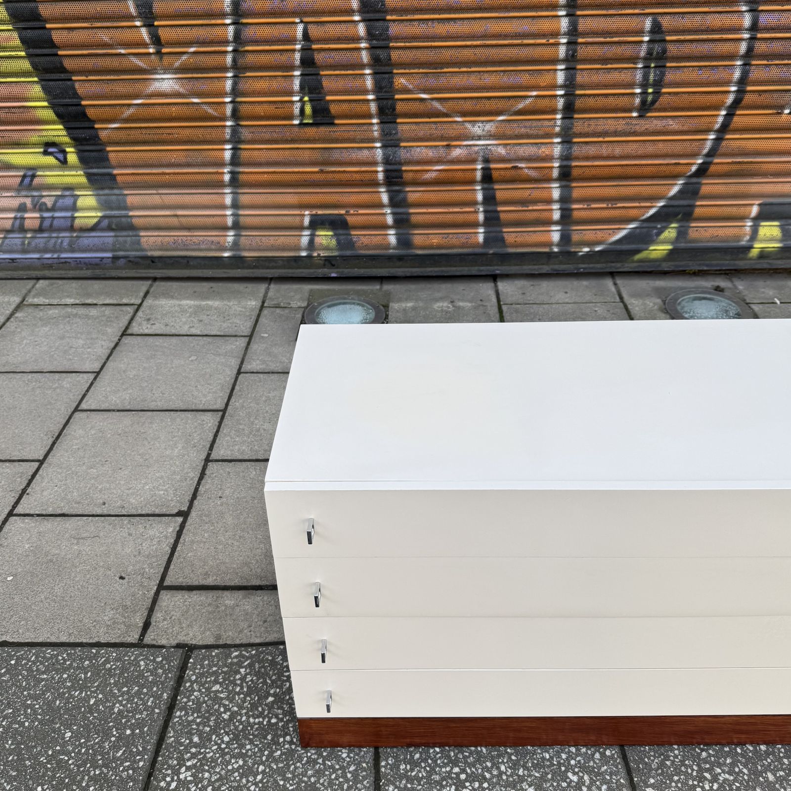 A Stunning Retro 1970s Pair Of White, Chrome And Rosewood Meredew British Chest Of Drawers. photo furniture