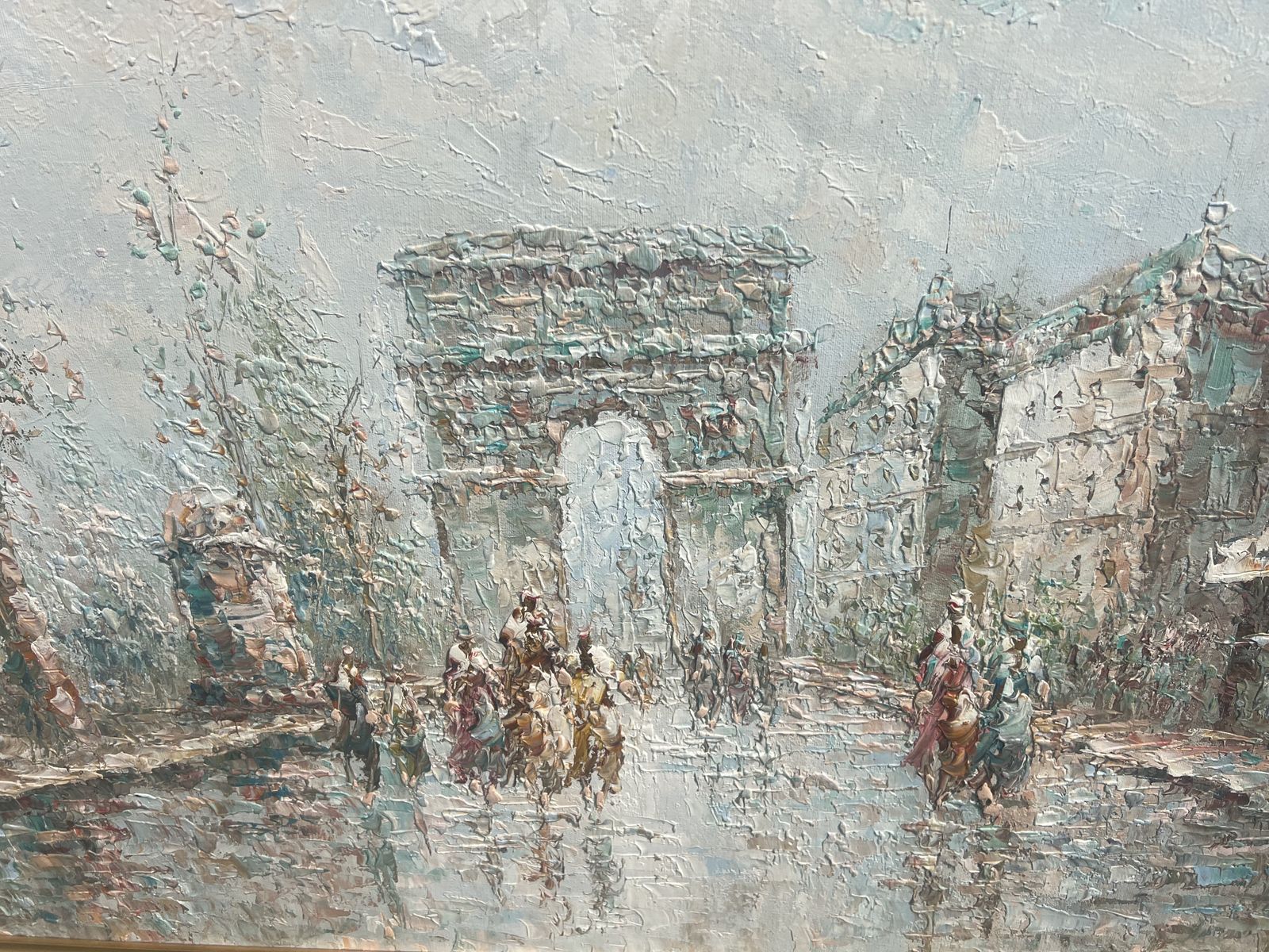 Large Mid 20th Century Parisian Street Scene Oil Painting In Ornate Gilt Frame photo for sale