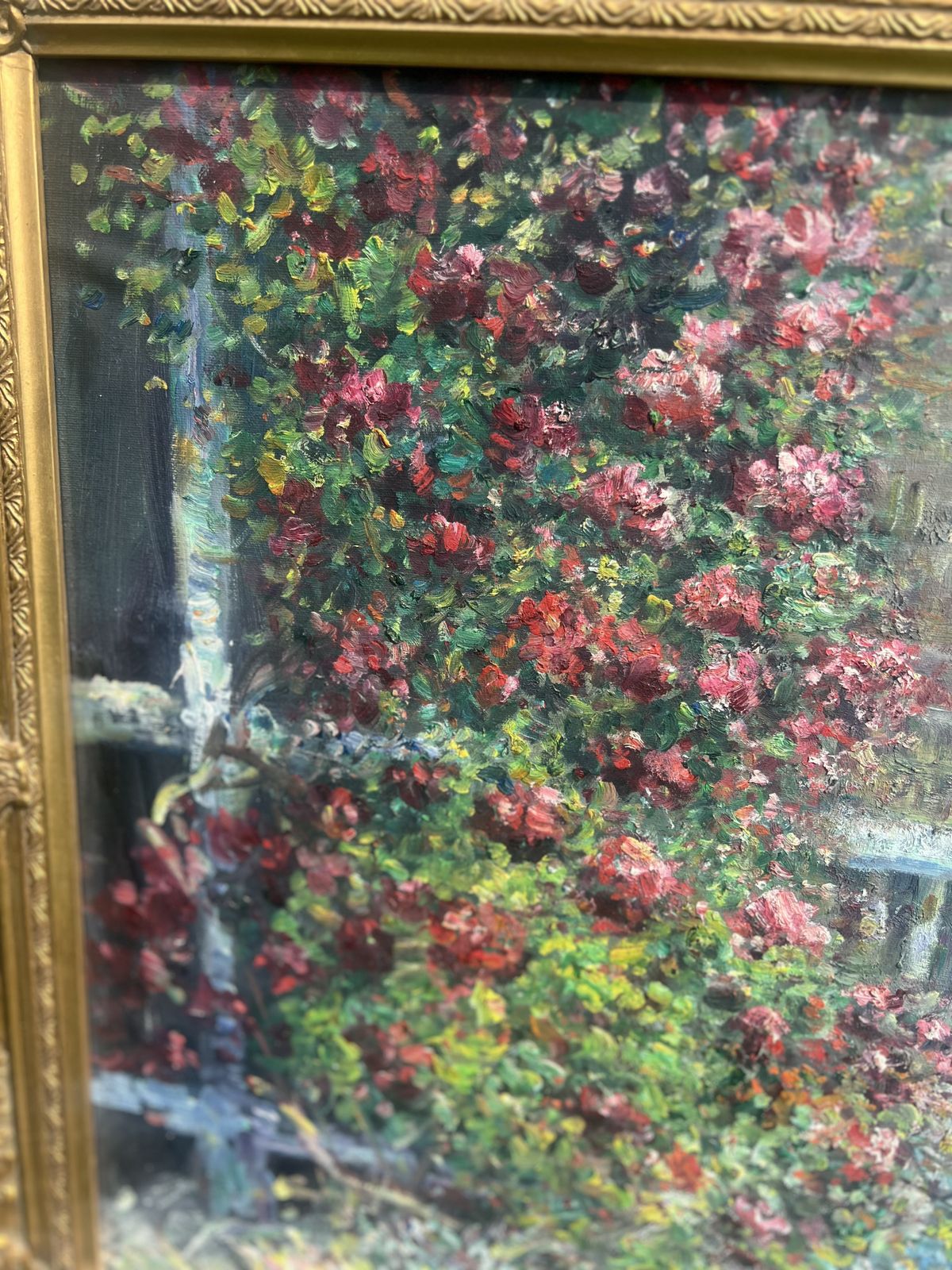 Mid 20th Century Impressionist Portrait Of A Lady In Garden Scene, Oil Painting In Ornate Gilt Frame photo Art