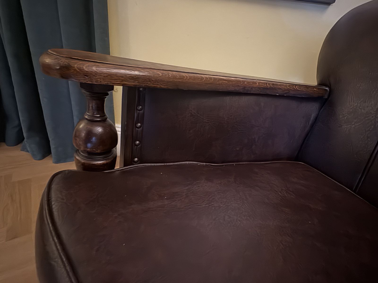Pair Of Vintage Oak & Leather Club / Library Armchairs photo 850.0