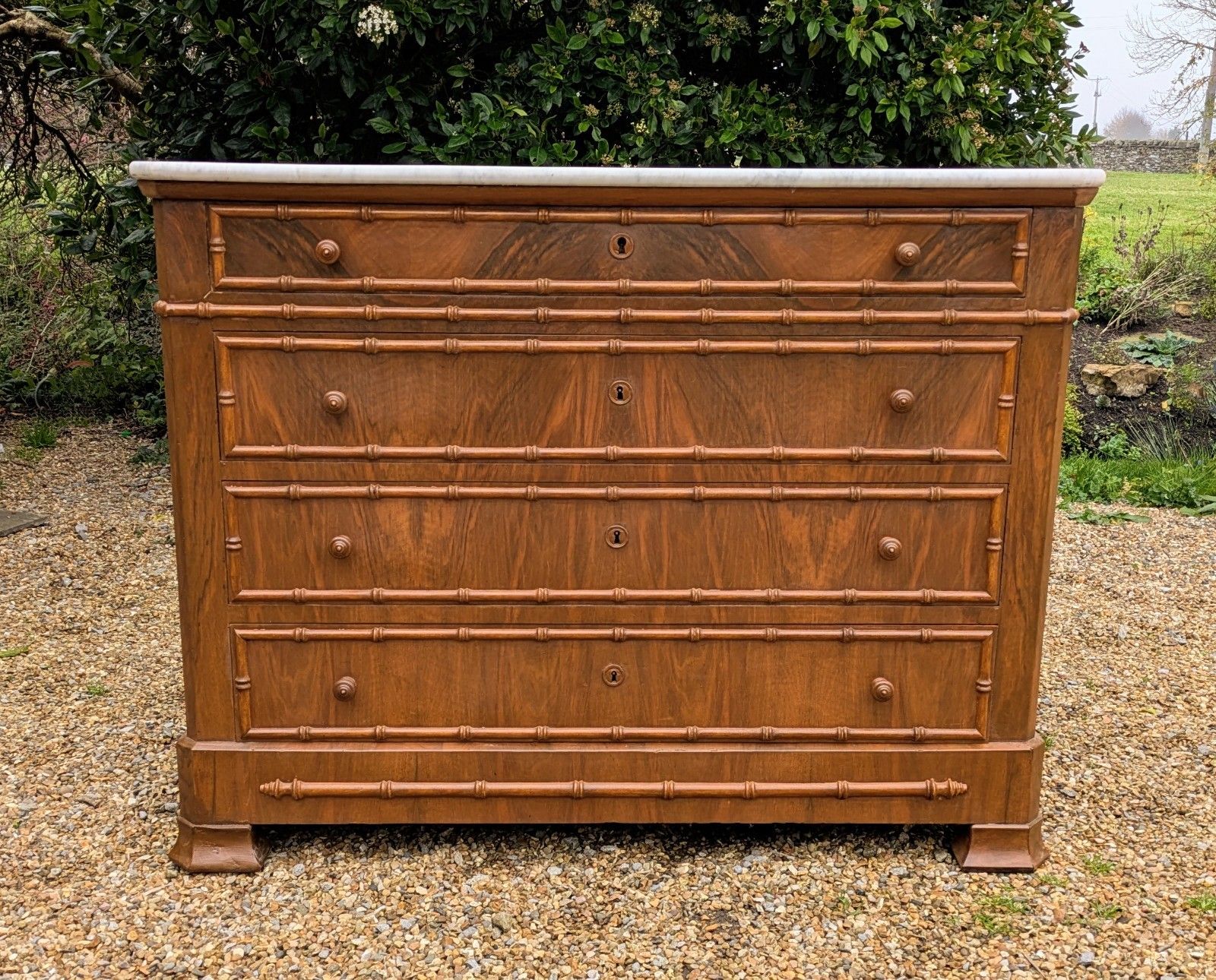 Elegant 19th Century French Walnut Faux Bamboo Commode Chest photo furniture
