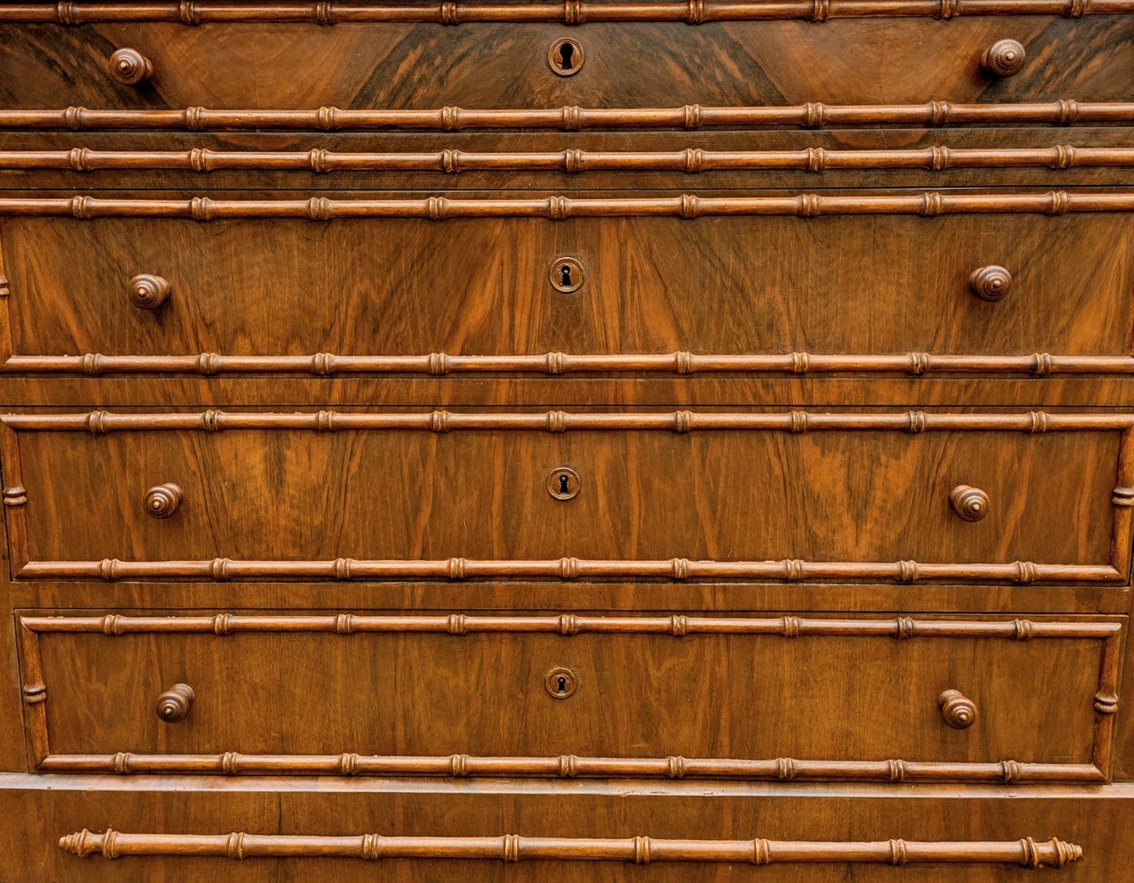 Elegant 19th Century French Walnut Faux Bamboo Commode Chest photo 2250.0