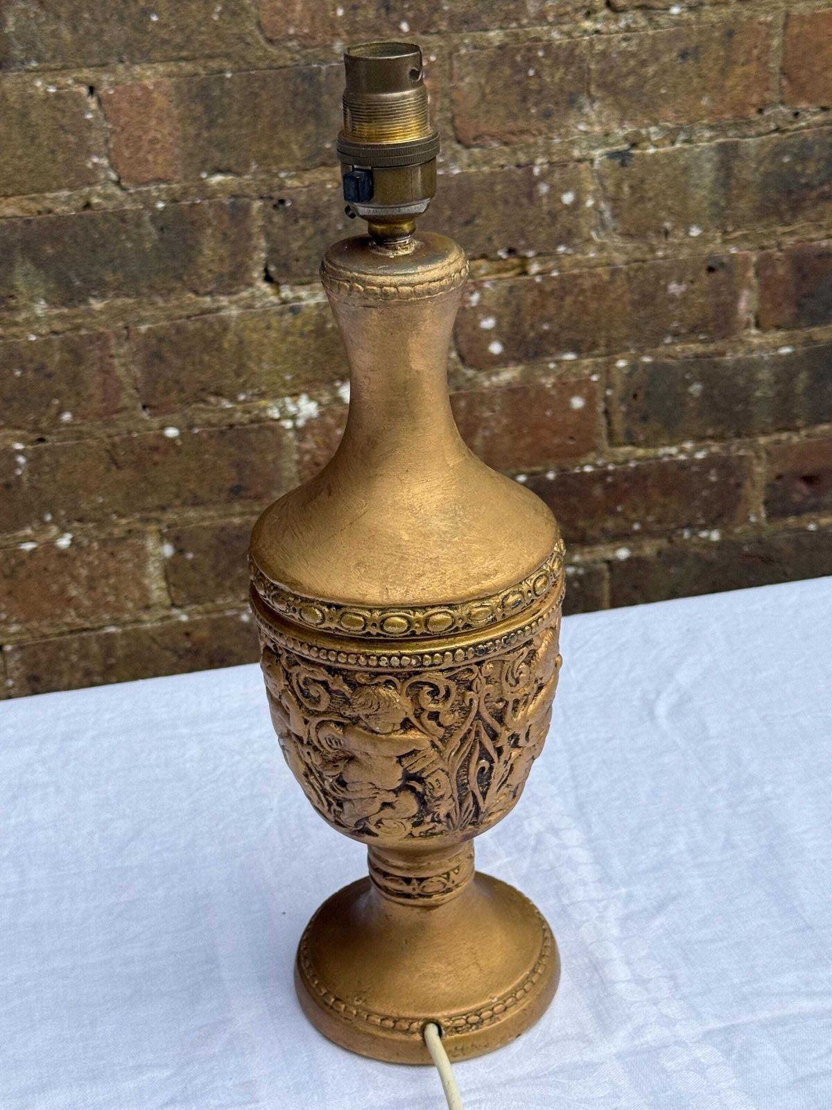 Retro 1970s Gold Cherub Lamp, Vintage Gilt Plaster Table Lamp, Baroque Angel Lamp In Antique Finish, Working Mid Century Light, Pat Tested photo furniture