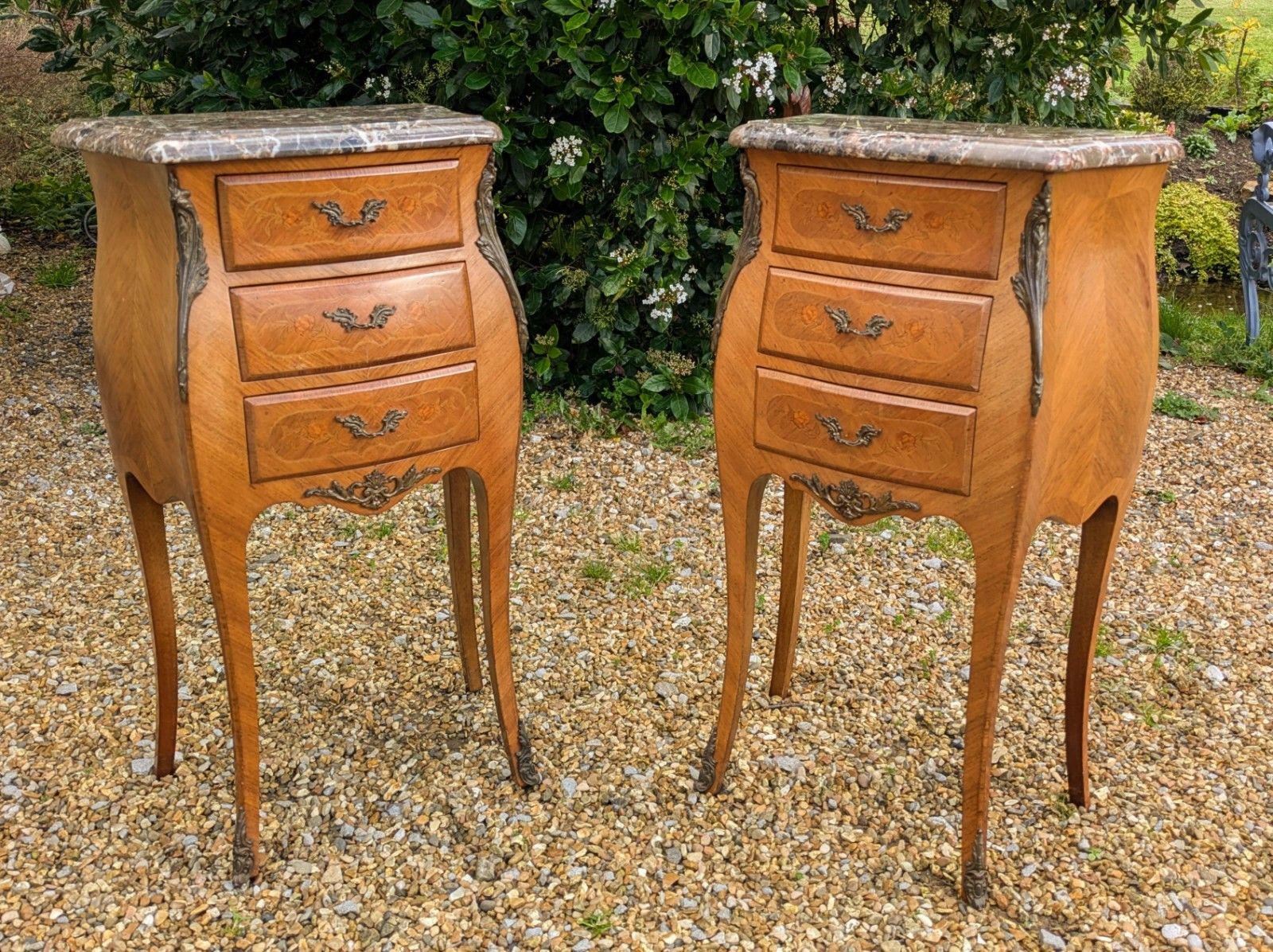 Good Pair Of French Walnut & Marble Bedside Cabinets photo furniture