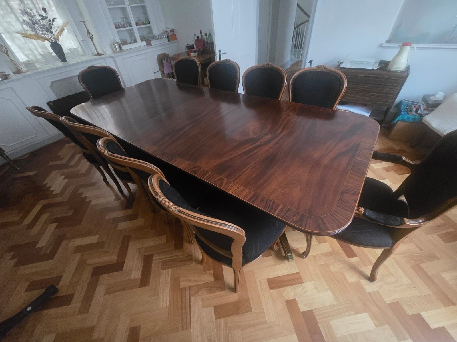 Set 10 Dining Chairs Mahogany And Cushioned Shield Back photo furniture