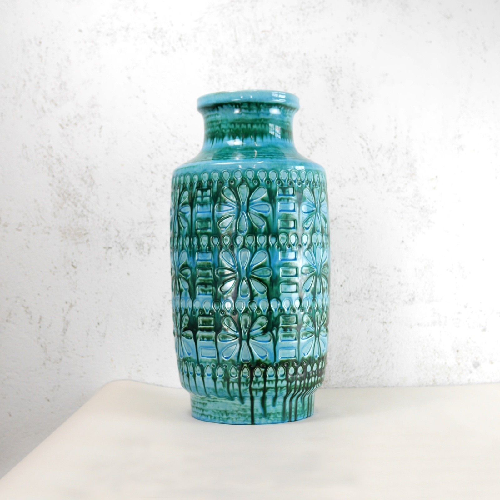 Ex Large Vintage Mid Century Blue Green Vase West Germany Scheurich 50cm #103026
