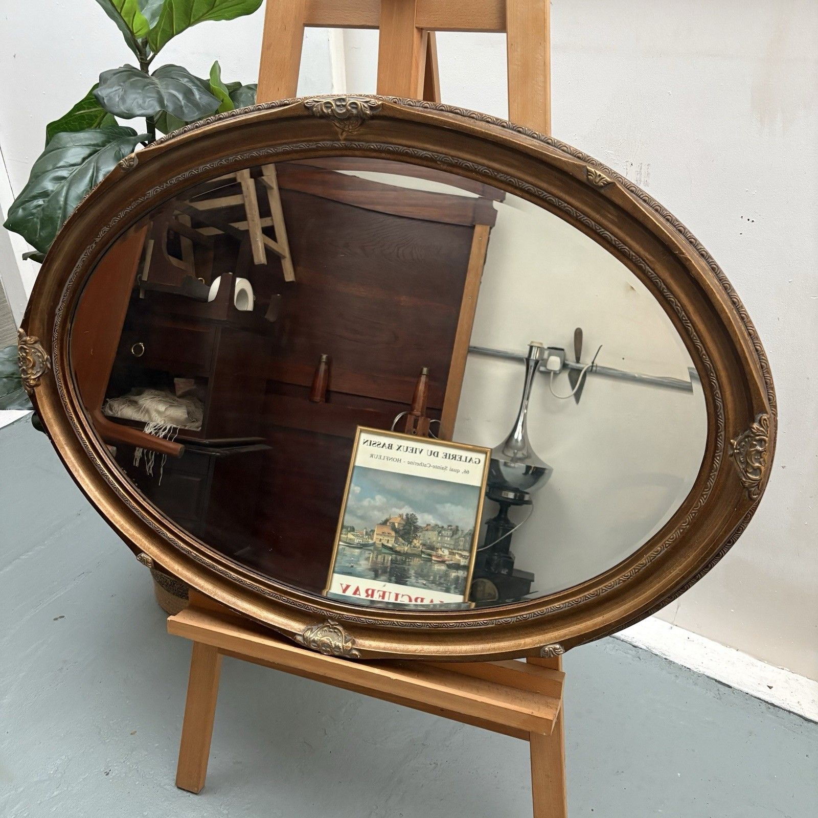 West Decor Reproduction Art Nouveau Overmantle Oval Antique Gilt Mirror photo furniture
