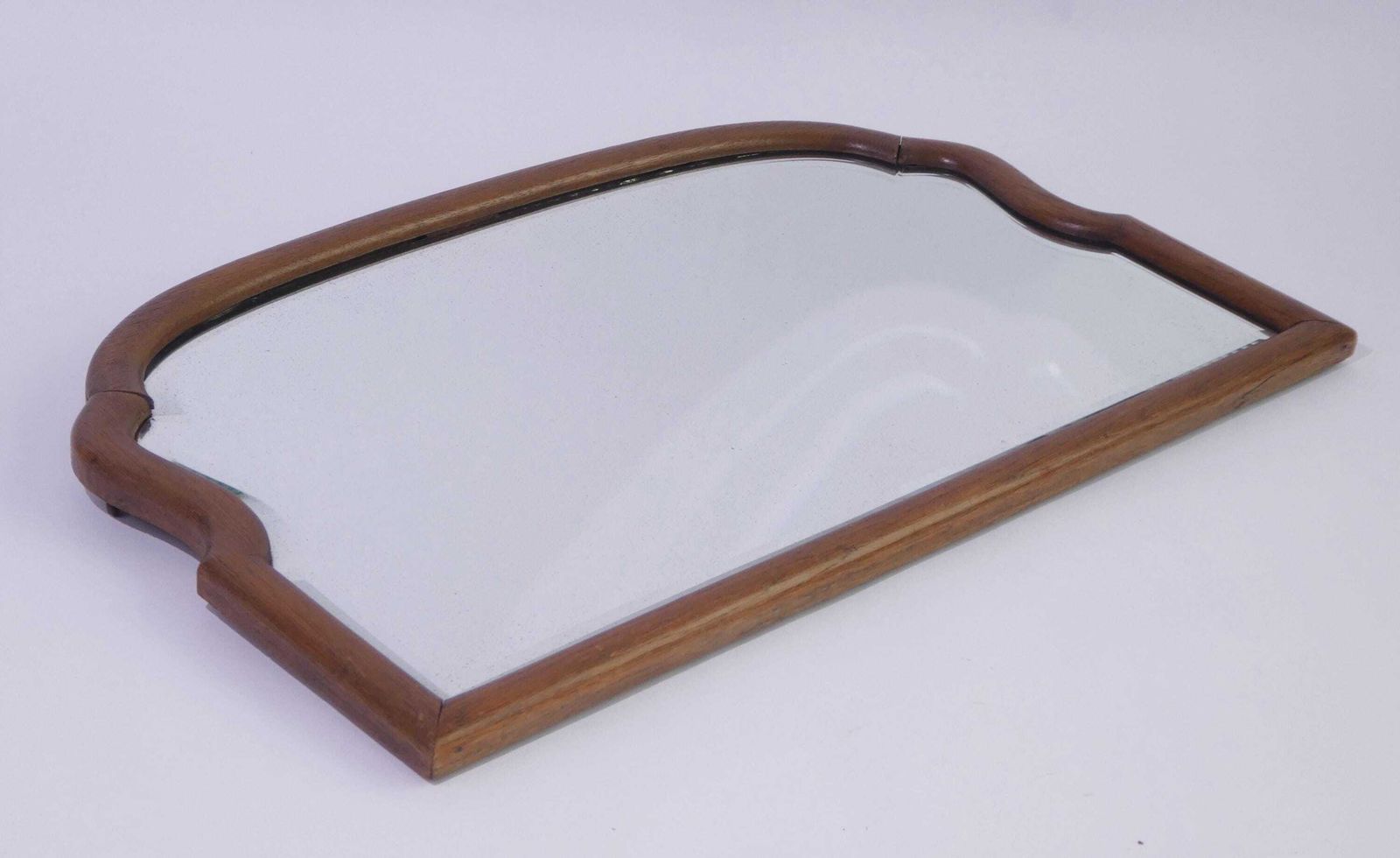 Antique Solid Wooden Scalloped Mirror With Beveled Glass, Half Moon Dutch Wall Mirror, Farmhouse Decor photo for sale