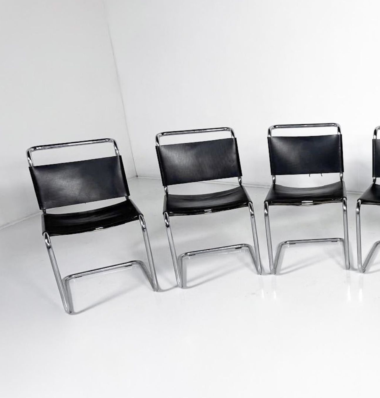 Set Of 6 Chairs Model B33 By Marcel Breuer, 1970s, Leather And Chrome photo for sale