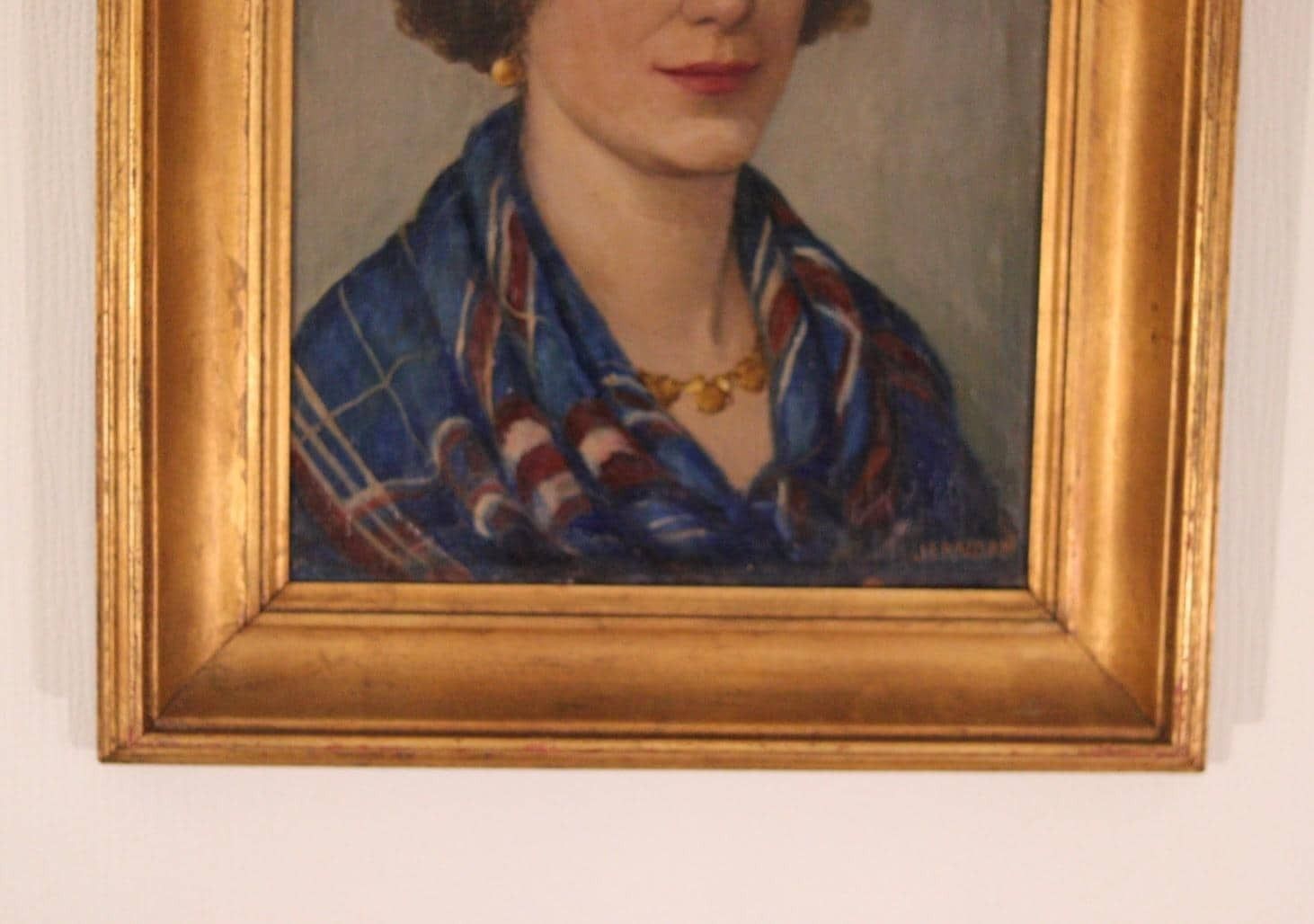 Original Swedish Oil On Panel – “Portrait Of Lilly Lundberg” By Maj Jerndahl – Vintage & Framed – 57.5 × 49.5 Cm (22.6" × 19.5") photo for sale