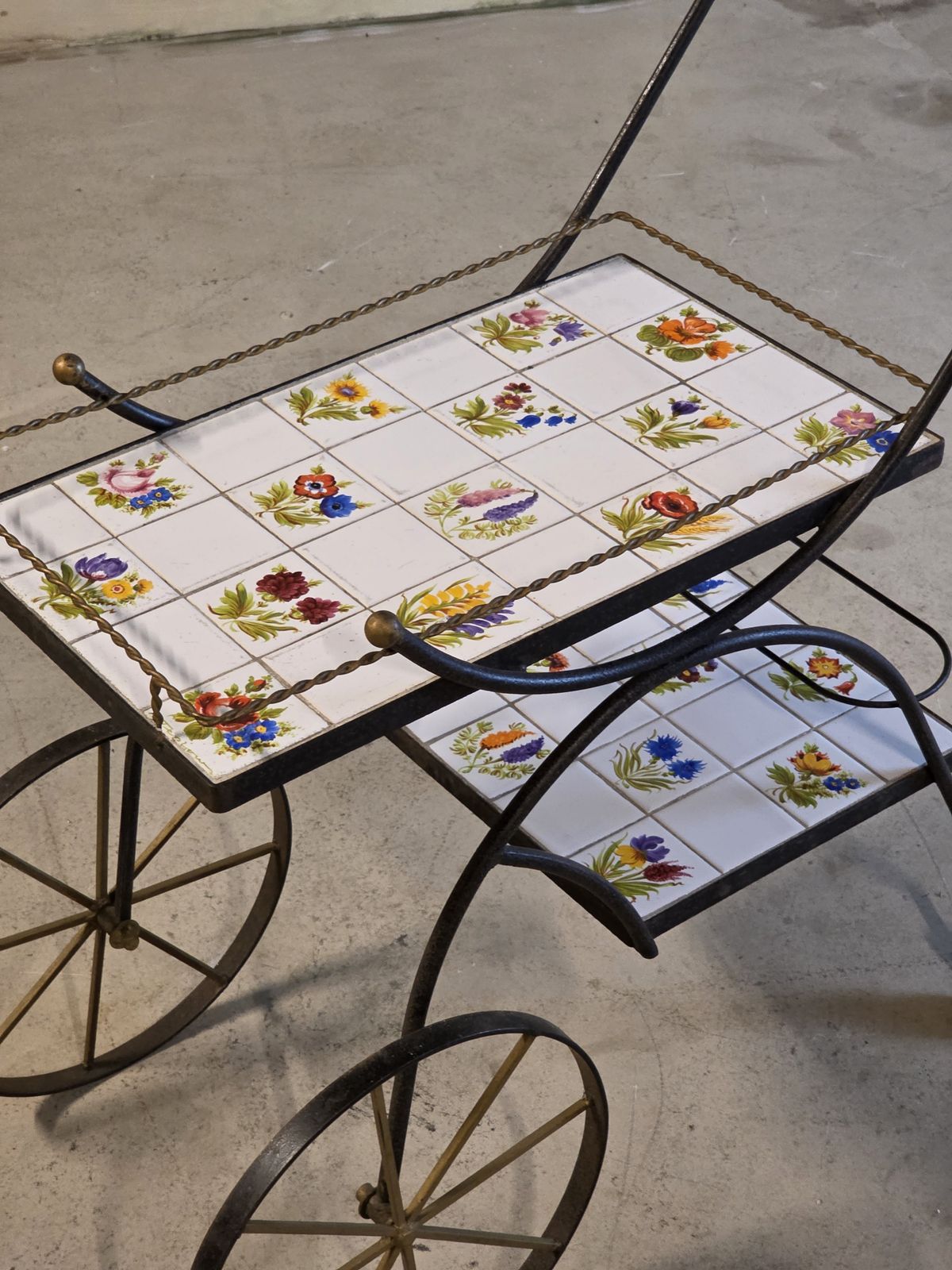 Iron Bar Car Trolley With Ceramic Tiles, N.Teplow, 1950s photo furniture