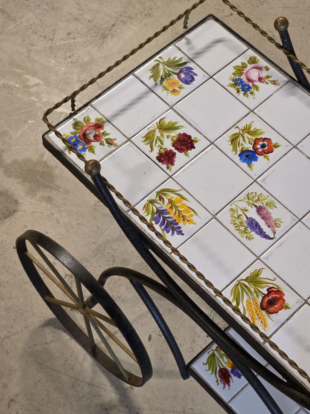 Iron Bar Car Trolley With Ceramic Tiles, N.Teplow, 1950s photo for sale