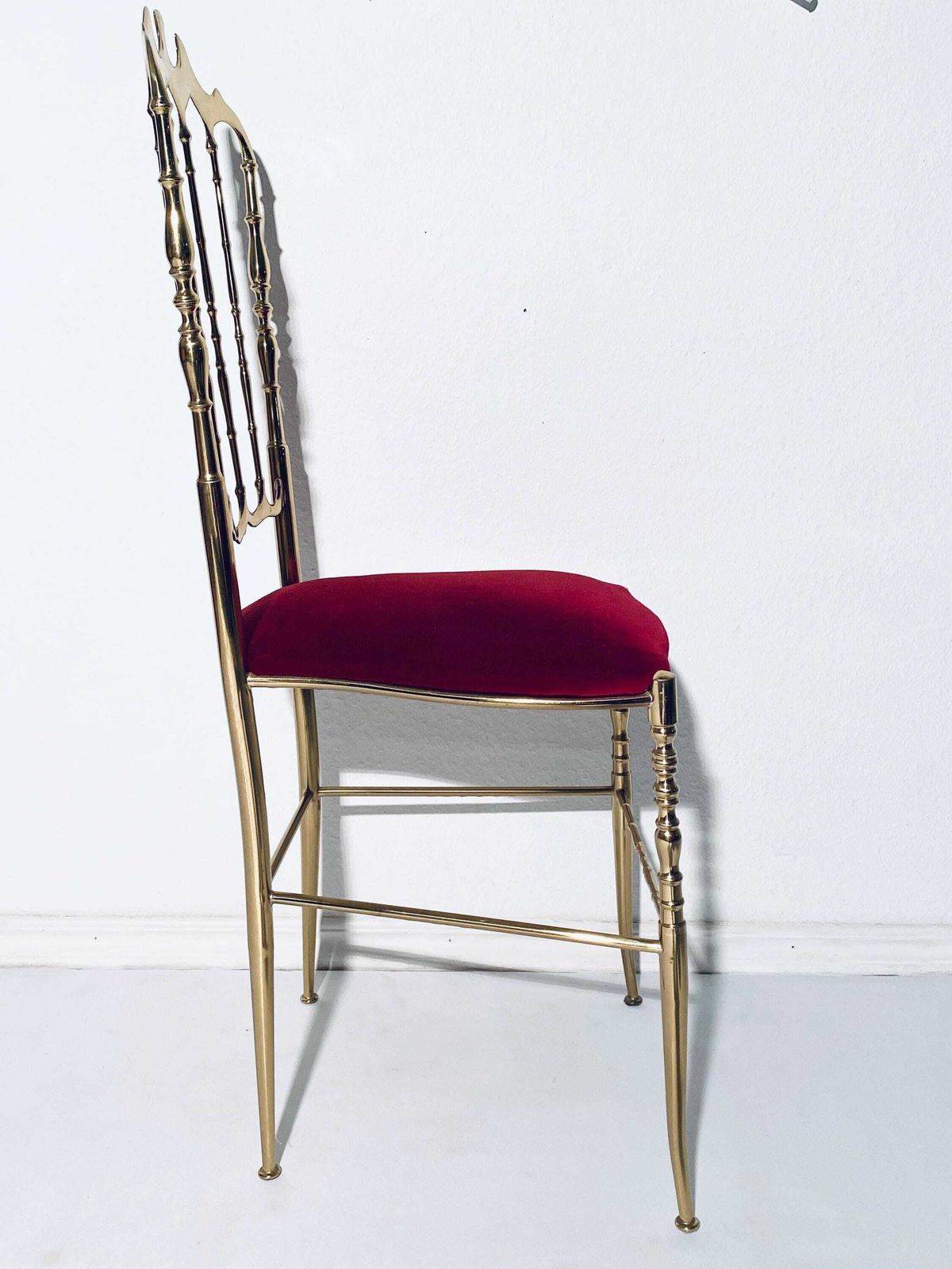 1950s Italian Chiavari Giuseppe Gaetano Descalzi Ornate Brass Red Velvet Chair / Vintage Decorative Side Chair / Mid Century Furniture photo Furniture