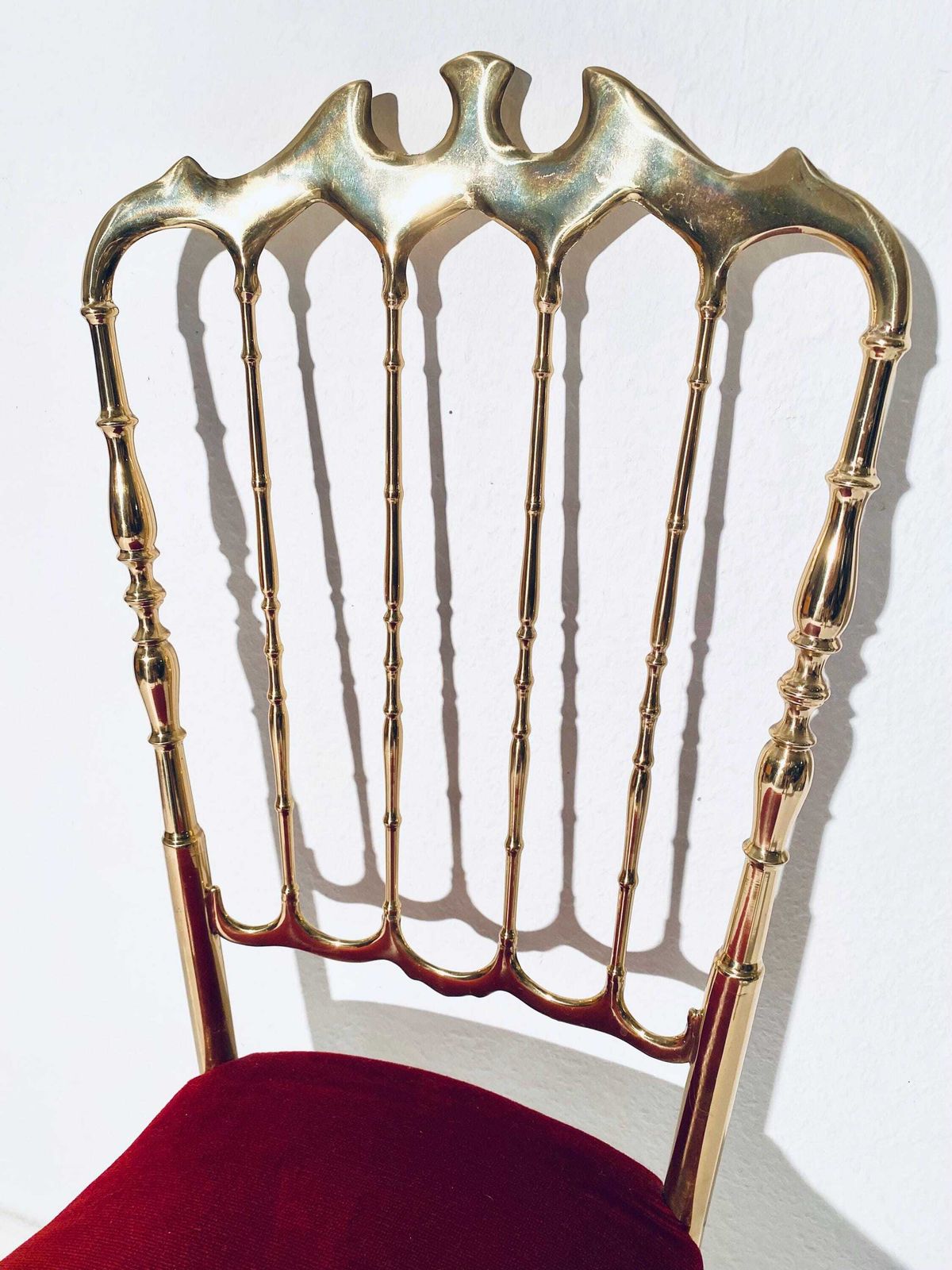1950s Italian Chiavari Giuseppe Gaetano Descalzi Ornate Brass Red Velvet Chair / Vintage Decorative Side Chair / Mid Century Furniture photo 469.0