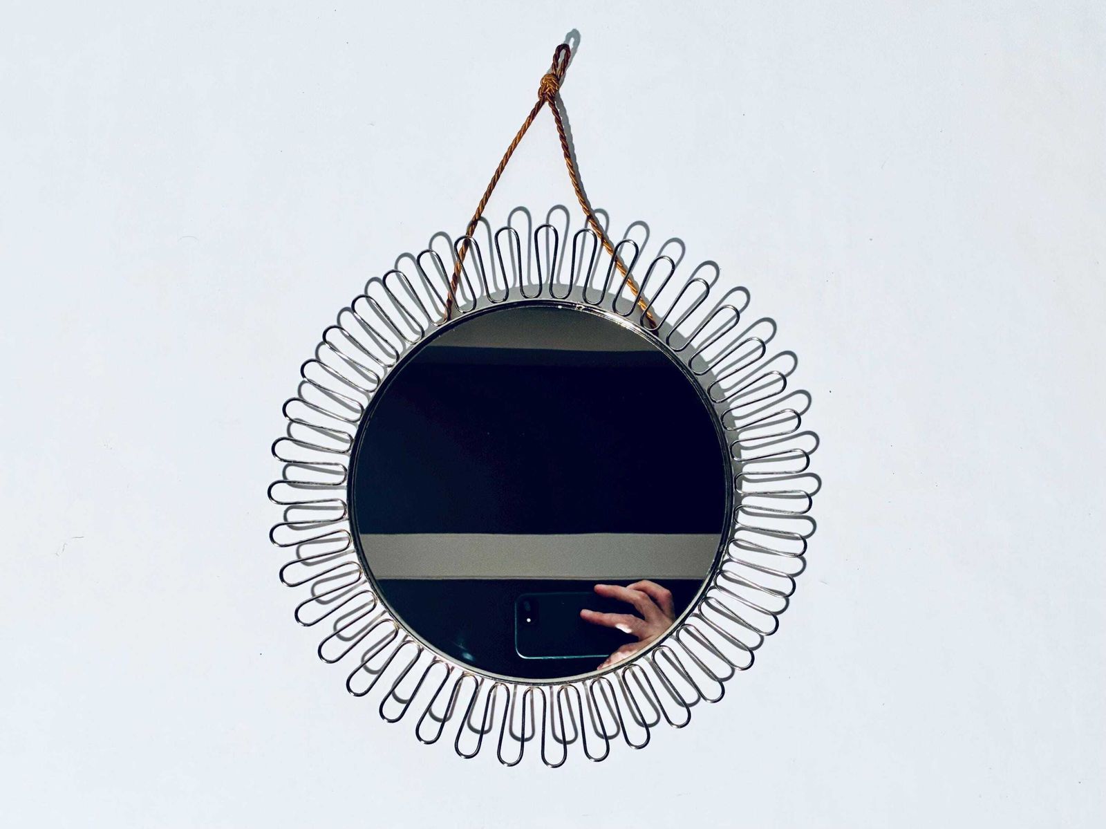 Round Sunbeam Metal Circular Mirror / 1960s Mid Century Vintage Decor